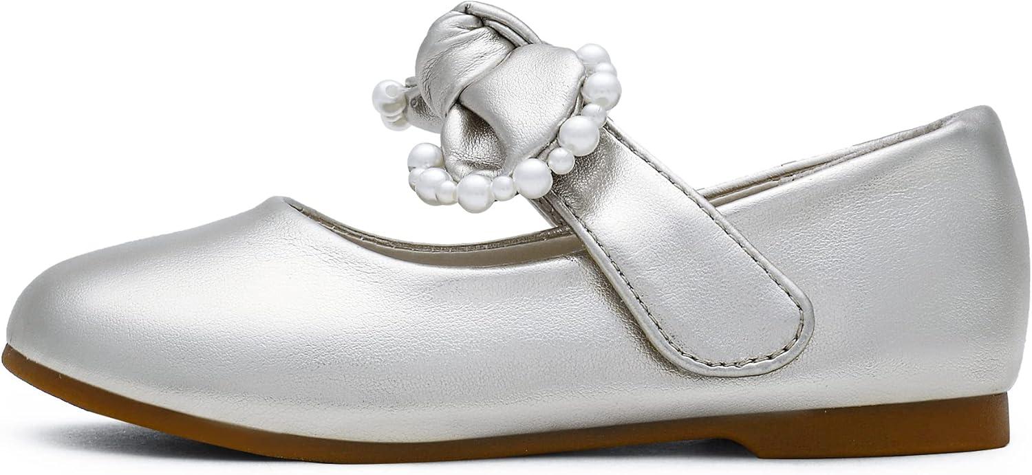 imageDREAM PAIRS Toddler Flower Girl Dress Shoes Little Girls Mary Janes Ballet Flats Ballerina Shoes Wedding PartySliver