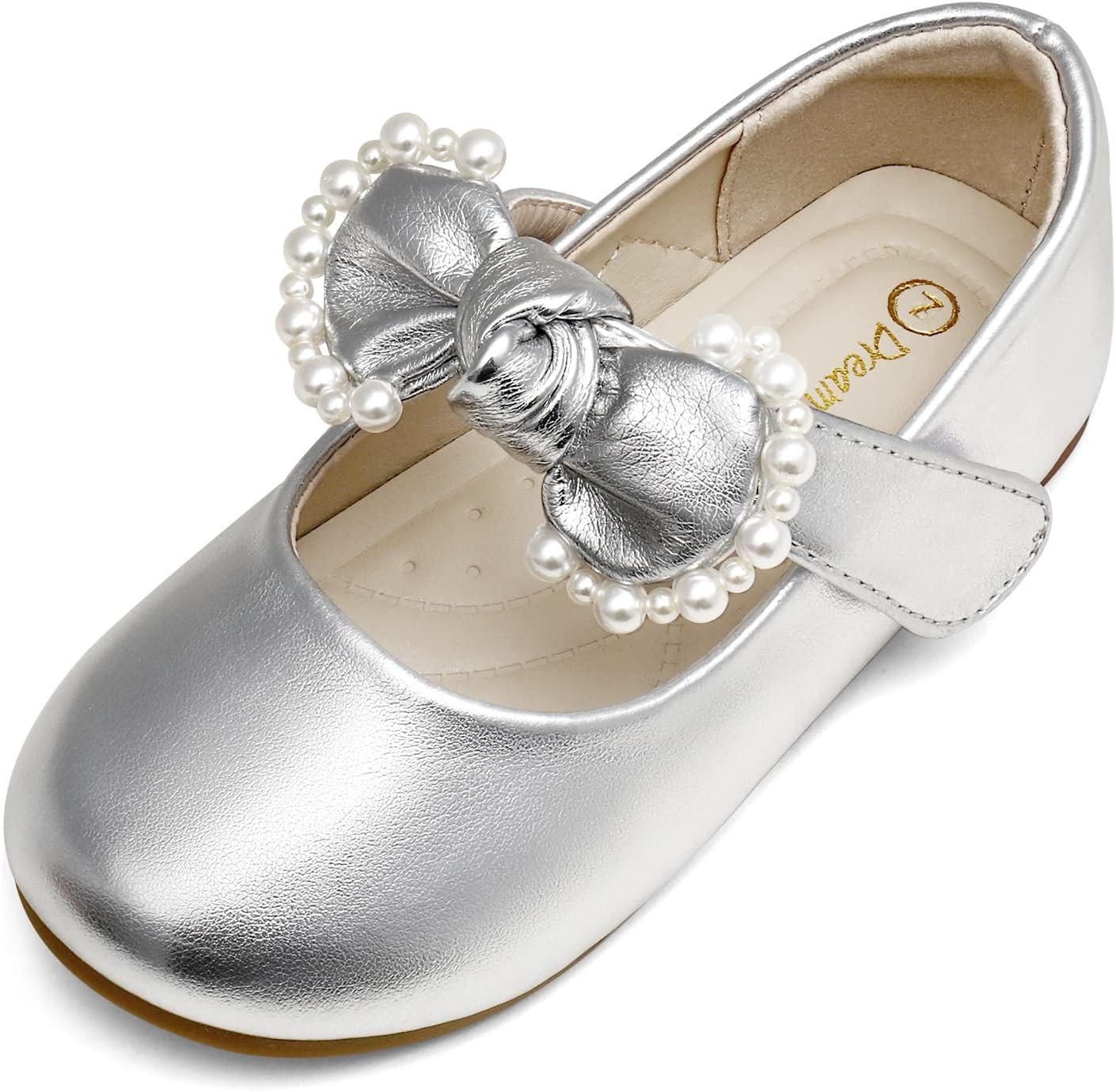 imageDREAM PAIRS Toddler Flower Girl Dress Shoes Little Girls Mary Janes Ballet Flats Ballerina Shoes Wedding PartySliver
