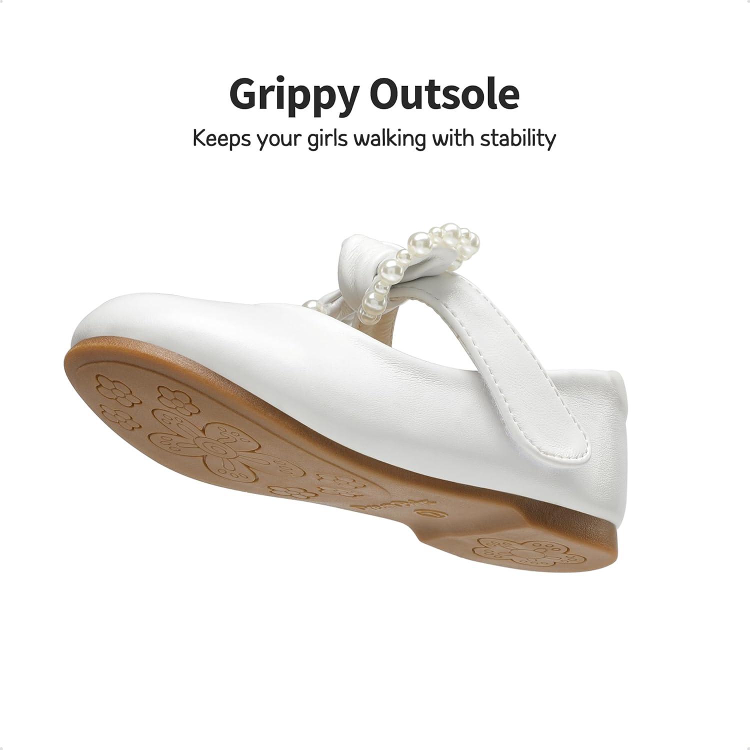 imageDREAM PAIRS Toddler Flower Girl Dress Shoes Little Girls Mary Janes Ballet Flats Ballerina Shoes Wedding PartyWhitePu