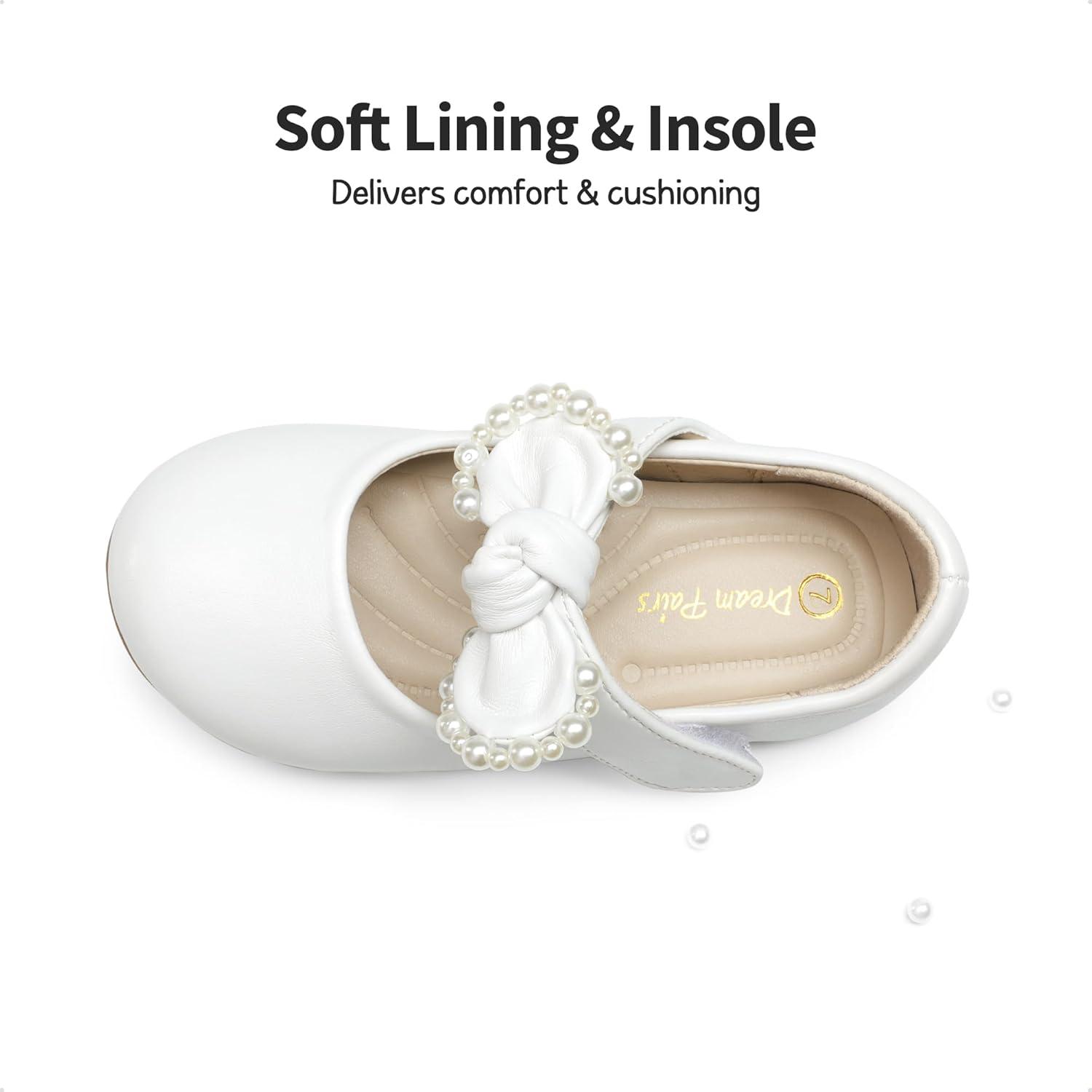 imageDREAM PAIRS Toddler Flower Girl Dress Shoes Little Girls Mary Janes Ballet Flats Ballerina Shoes Wedding PartyWhitePu