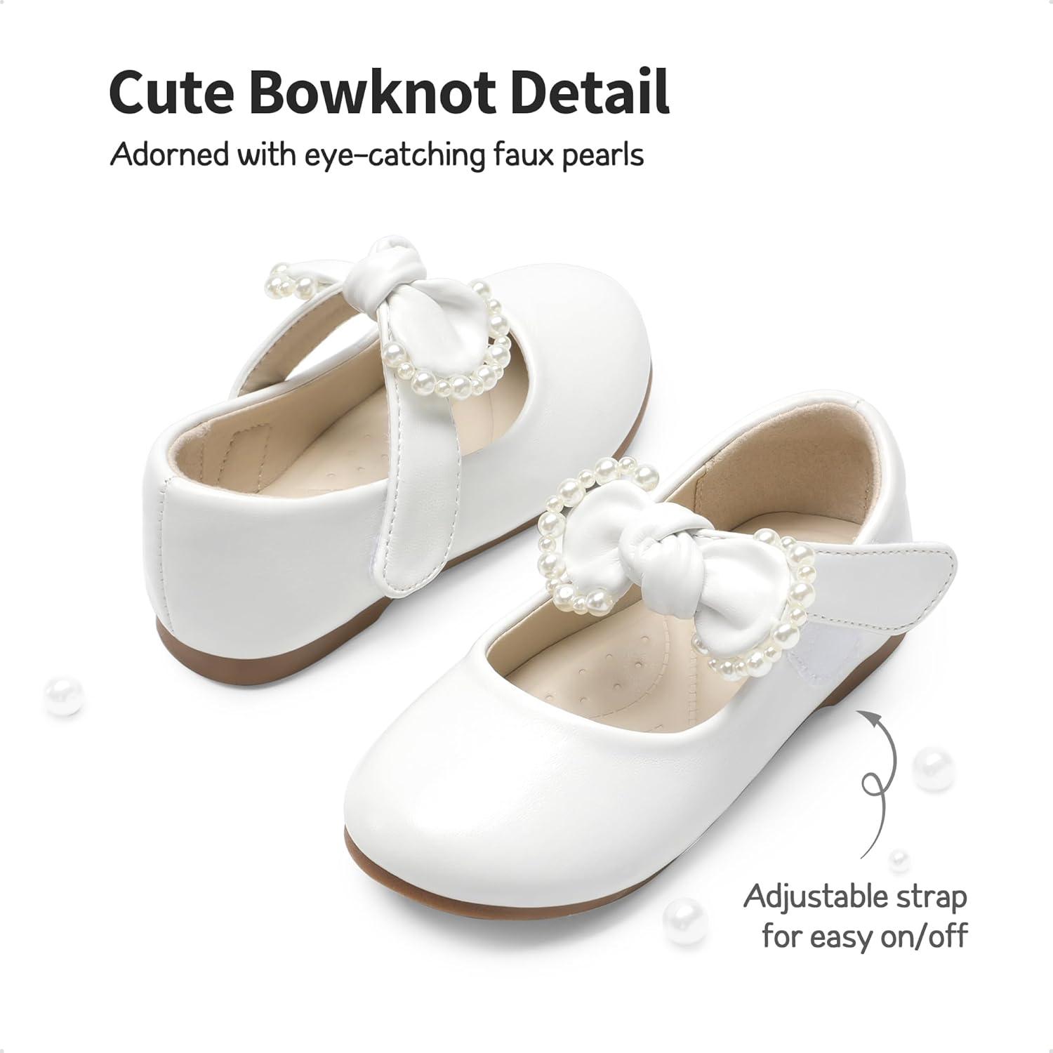 imageDREAM PAIRS Toddler Flower Girl Dress Shoes Little Girls Mary Janes Ballet Flats Ballerina Shoes Wedding PartyWhitePu