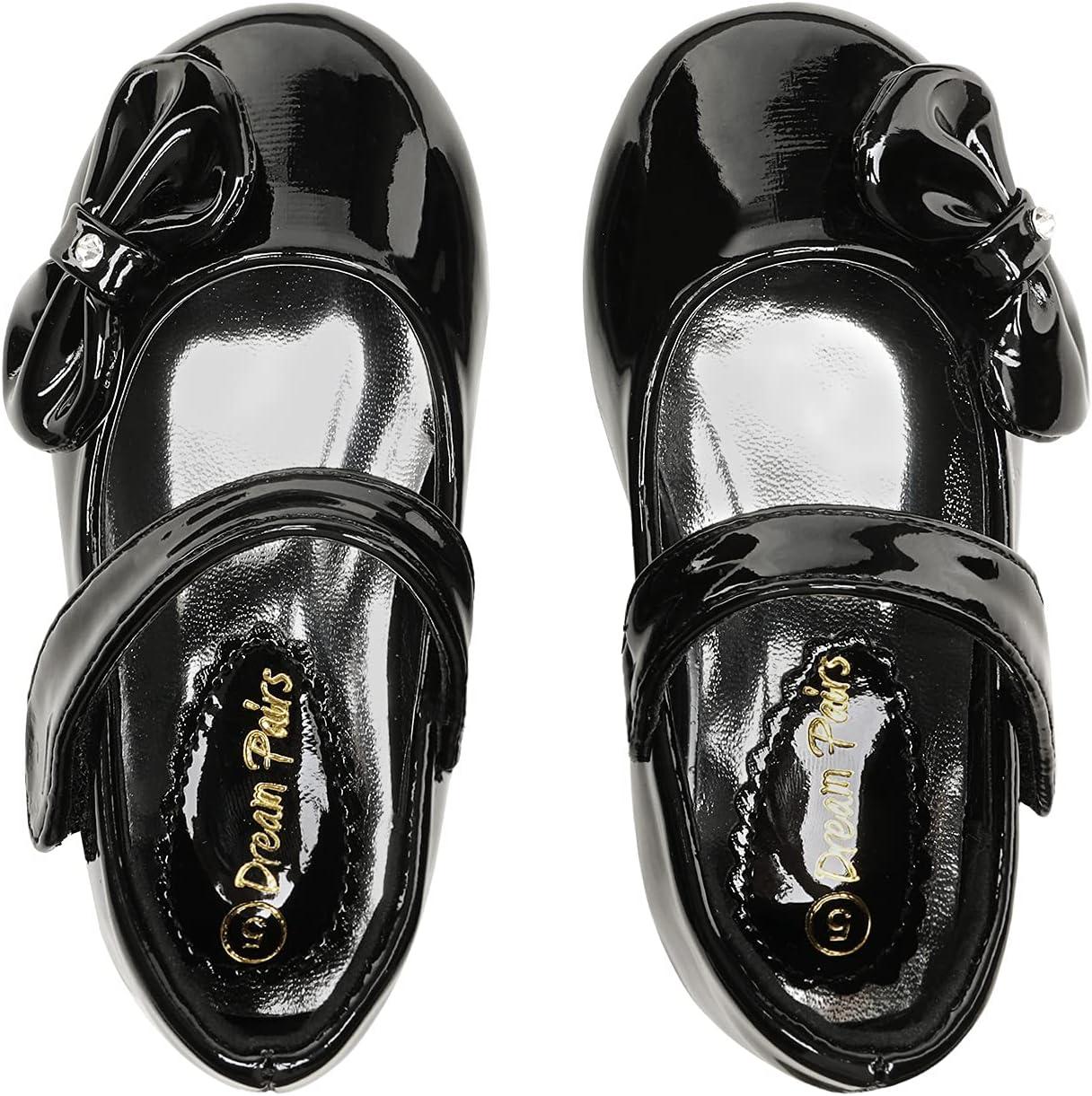 imageDREAM PAIRS Toddler Girls Dress Shoes Mary Jane Flats Girls School Uniform Flats Bow Ballerina ShoesBlackPat