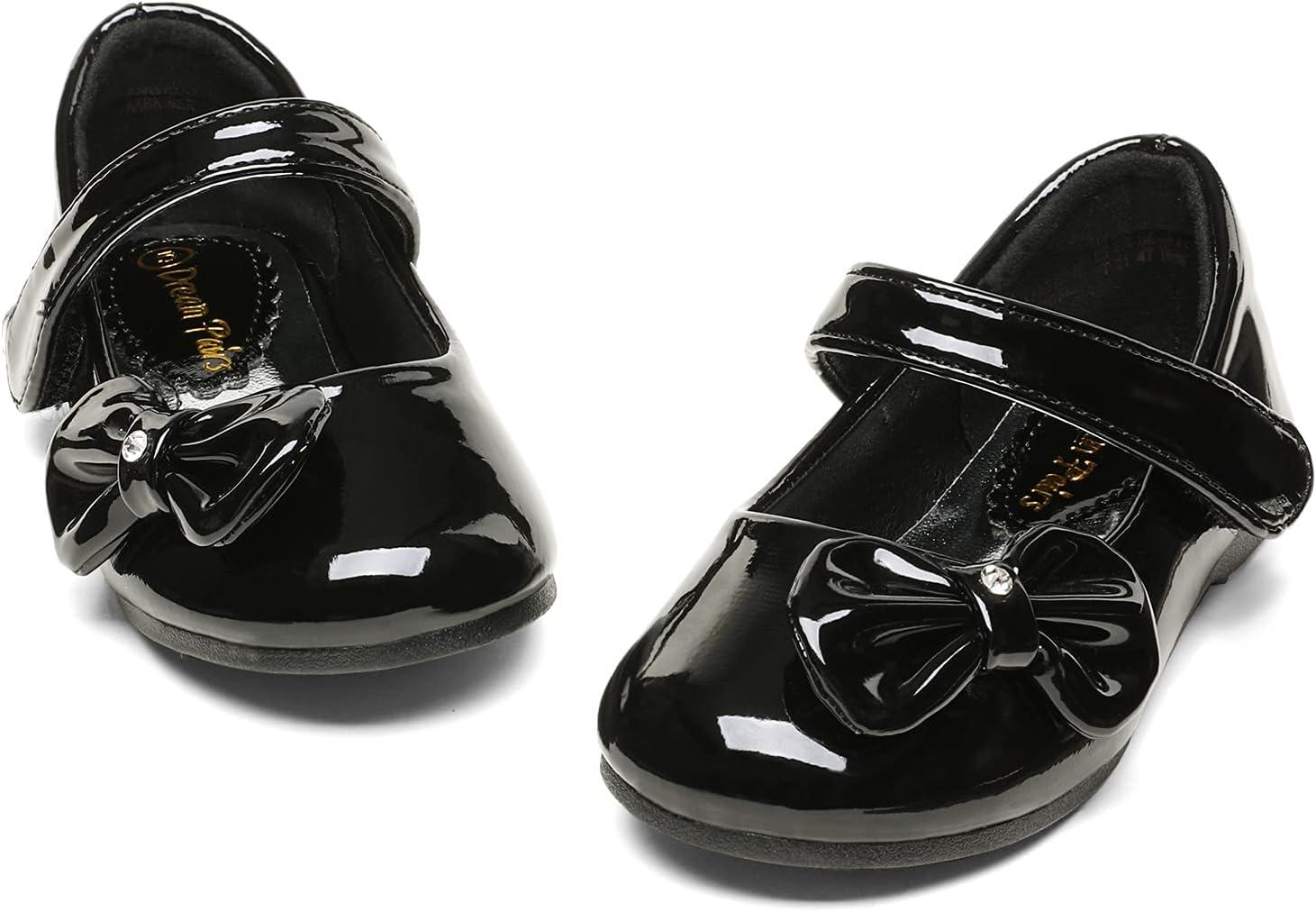 imageDREAM PAIRS Toddler Girls Dress Shoes Mary Jane Flats Girls School Uniform Flats Bow Ballerina ShoesBlackPat