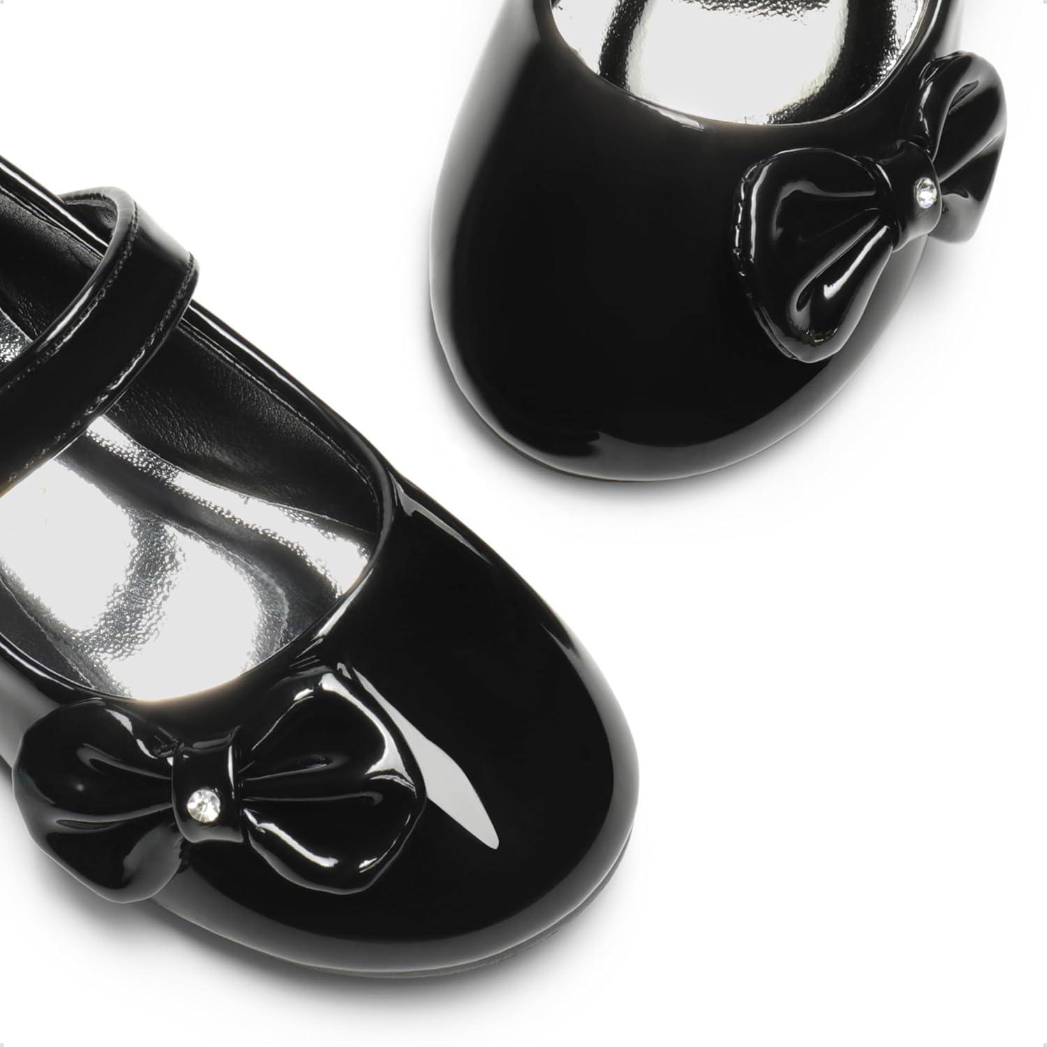 imageDREAM PAIRS Toddler Girls Dress Shoes Mary Jane Flats Girls School Uniform Flats Bow Ballerina ShoesBlackPat