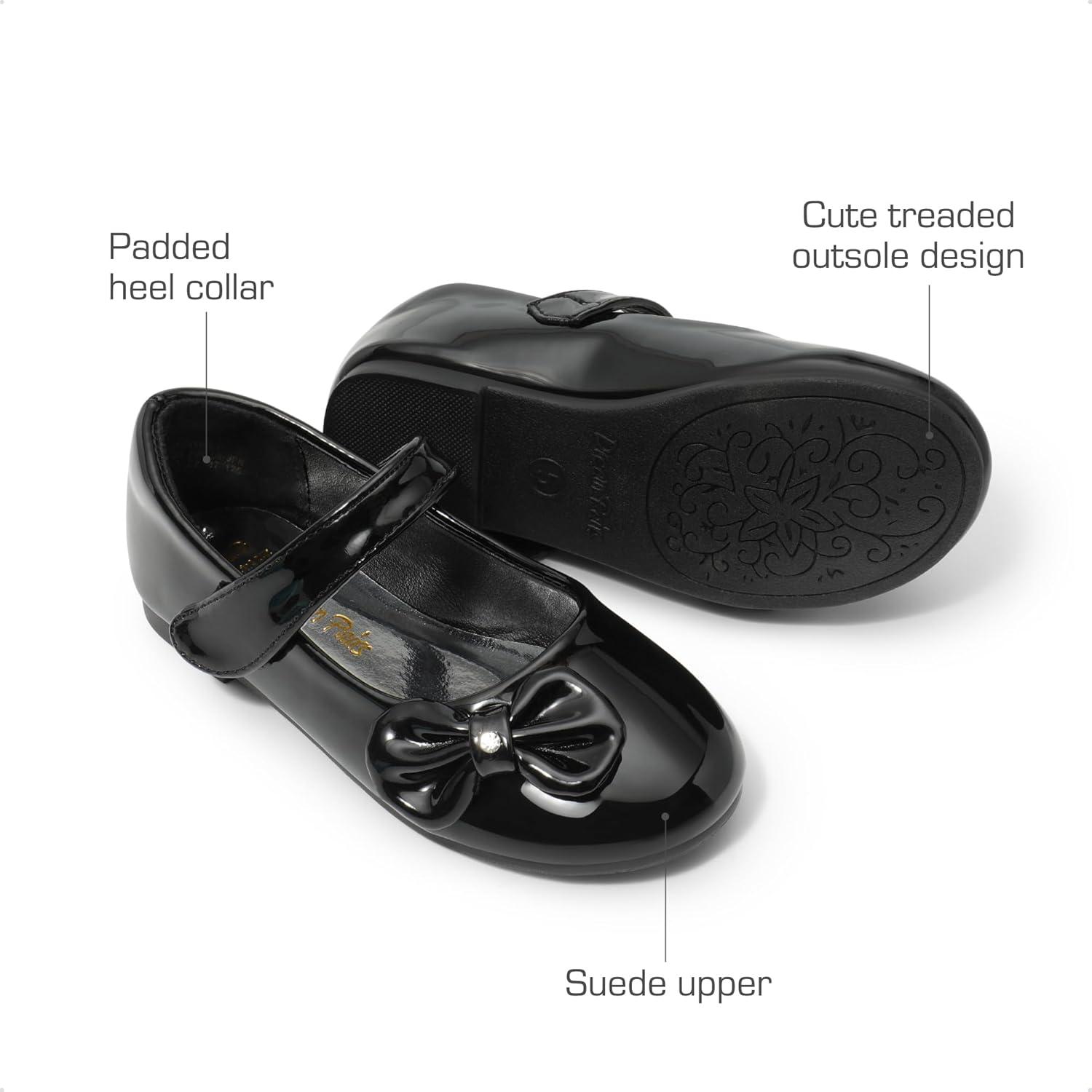 imageDREAM PAIRS Toddler Girls Dress Shoes Mary Jane Flats Girls School Uniform Flats Bow Ballerina ShoesBlackPat