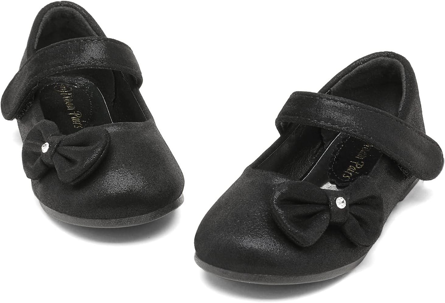 imageDREAM PAIRS Toddler Girls Dress Shoes Mary Jane Flats Girls School Uniform Flats Bow Ballerina ShoesBlackSuede