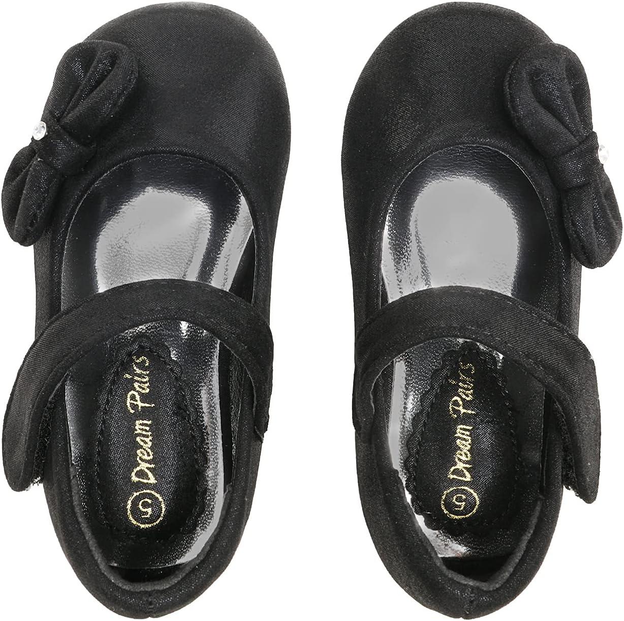 imageDREAM PAIRS Toddler Girls Dress Shoes Mary Jane Flats Girls School Uniform Flats Bow Ballerina ShoesBlackSuede