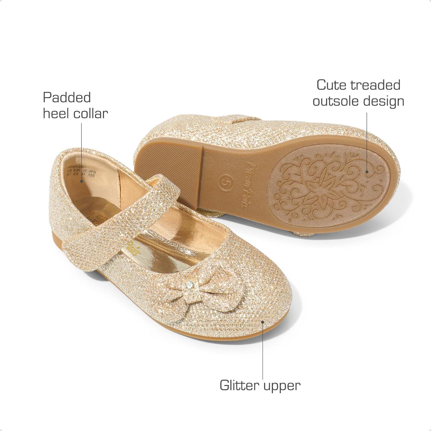 imageDREAM PAIRS Toddler Girls Dress Shoes Mary Jane Flats Girls School Uniform Flats Bow Ballerina ShoesGoldGlitter