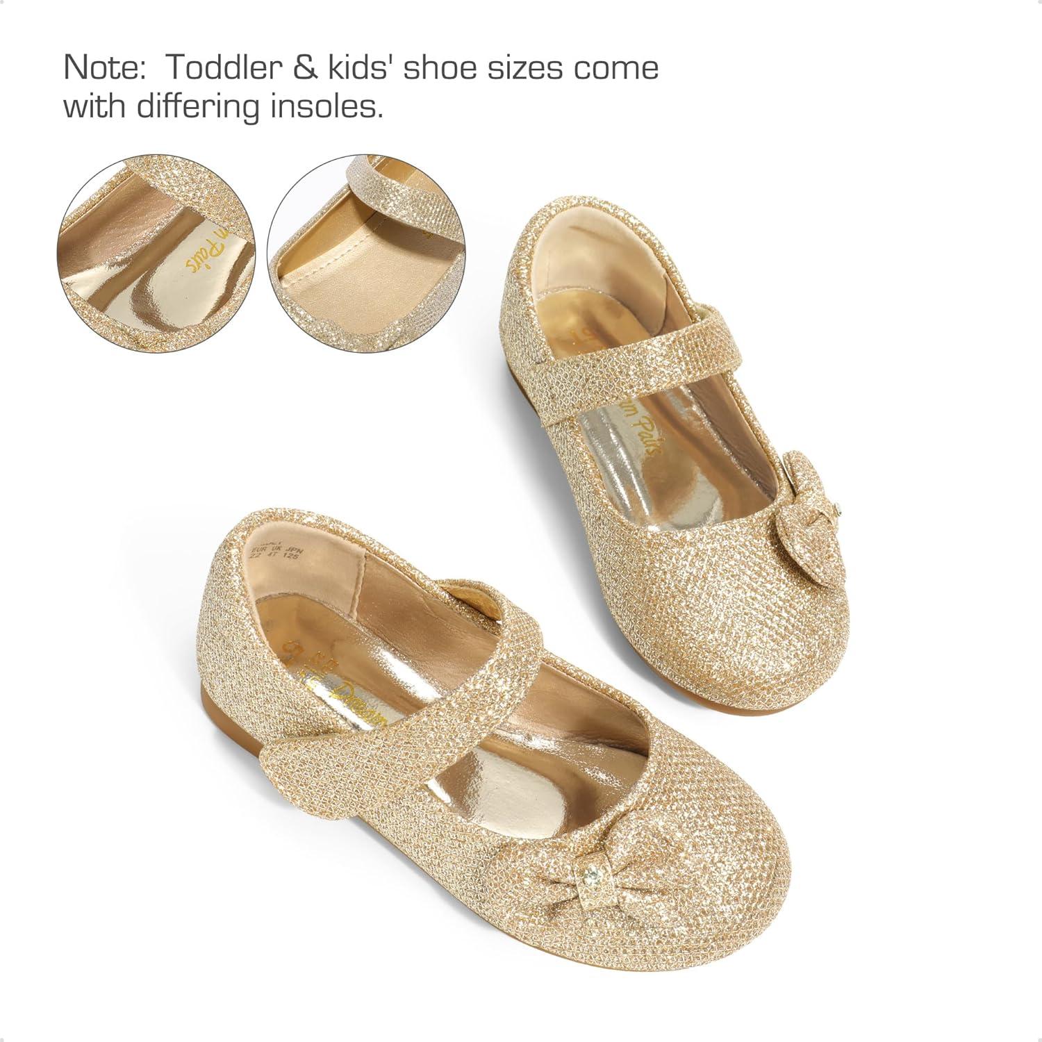 imageDREAM PAIRS Toddler Girls Dress Shoes Mary Jane Flats Girls School Uniform Flats Bow Ballerina ShoesGoldGlitter