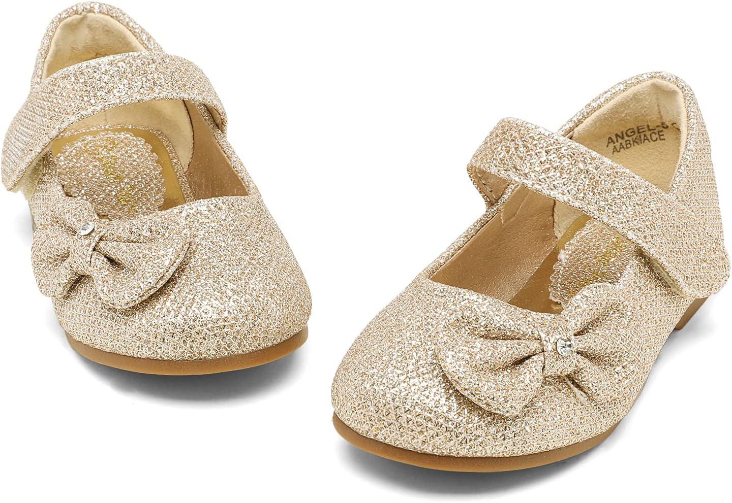imageDREAM PAIRS Toddler Girls Dress Shoes Mary Jane Flats Girls School Uniform Flats Bow Ballerina ShoesGoldGlitter