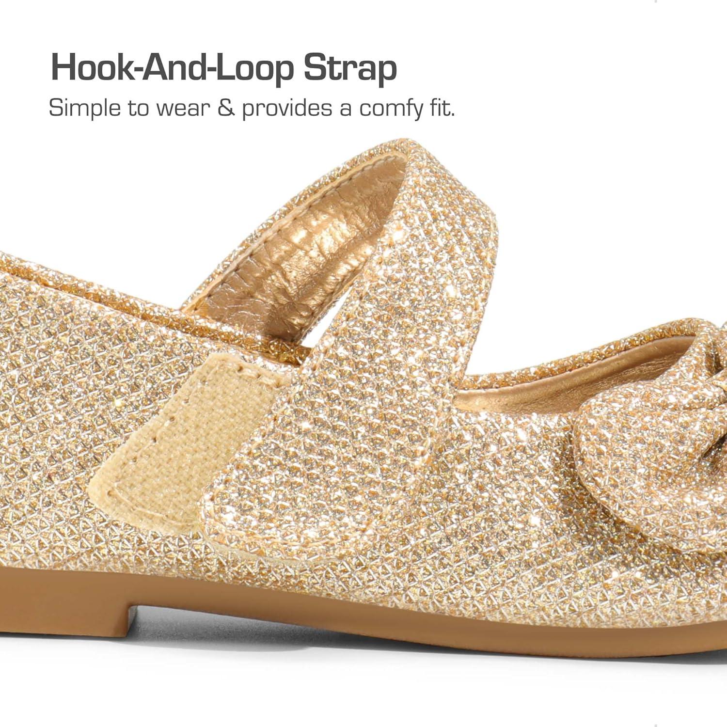 imageDREAM PAIRS Toddler Girls Dress Shoes Mary Jane Flats Girls School Uniform Flats Bow Ballerina ShoesGoldGlitter