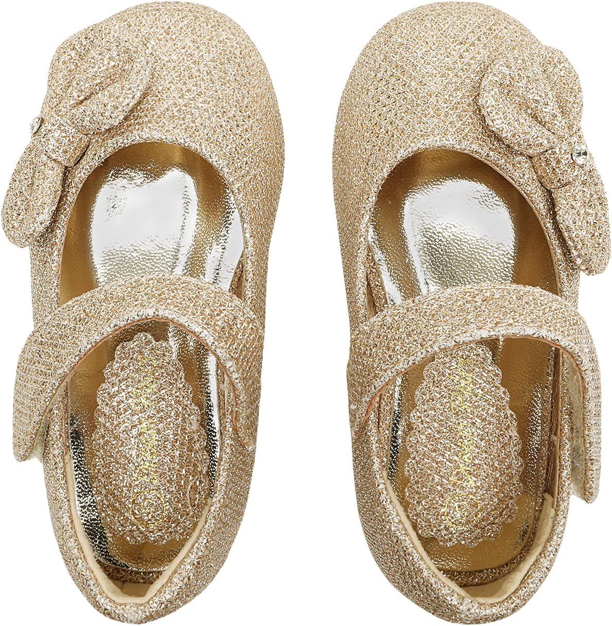 imageDREAM PAIRS Toddler Girls Dress Shoes Mary Jane Flats Girls School Uniform Flats Bow Ballerina ShoesGoldGlitter