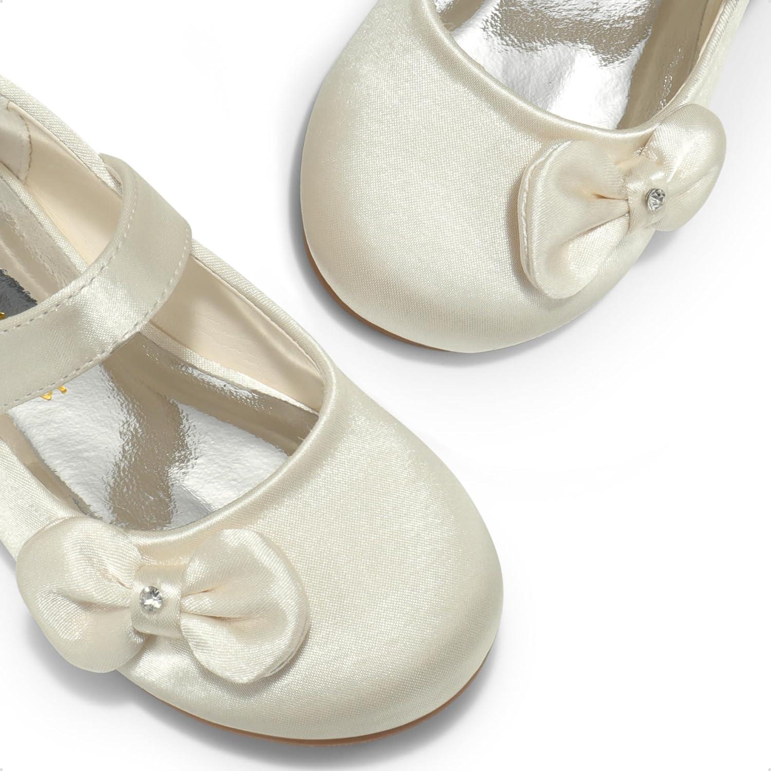 imageDREAM PAIRS Toddler Girls Dress Shoes Mary Jane Flats Girls School Uniform Flats Bow Ballerina ShoesIvorySatin