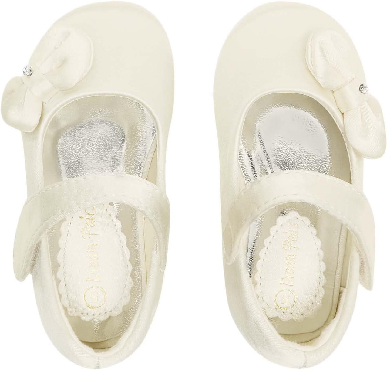 imageDREAM PAIRS Toddler Girls Dress Shoes Mary Jane Flats Girls School Uniform Flats Bow Ballerina ShoesIvorySatin
