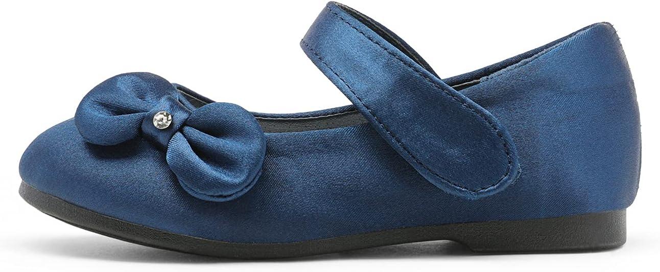 imageDREAM PAIRS Toddler Girls Dress Shoes Mary Jane Flats Girls School Uniform Flats Bow Ballerina ShoesNavySatin