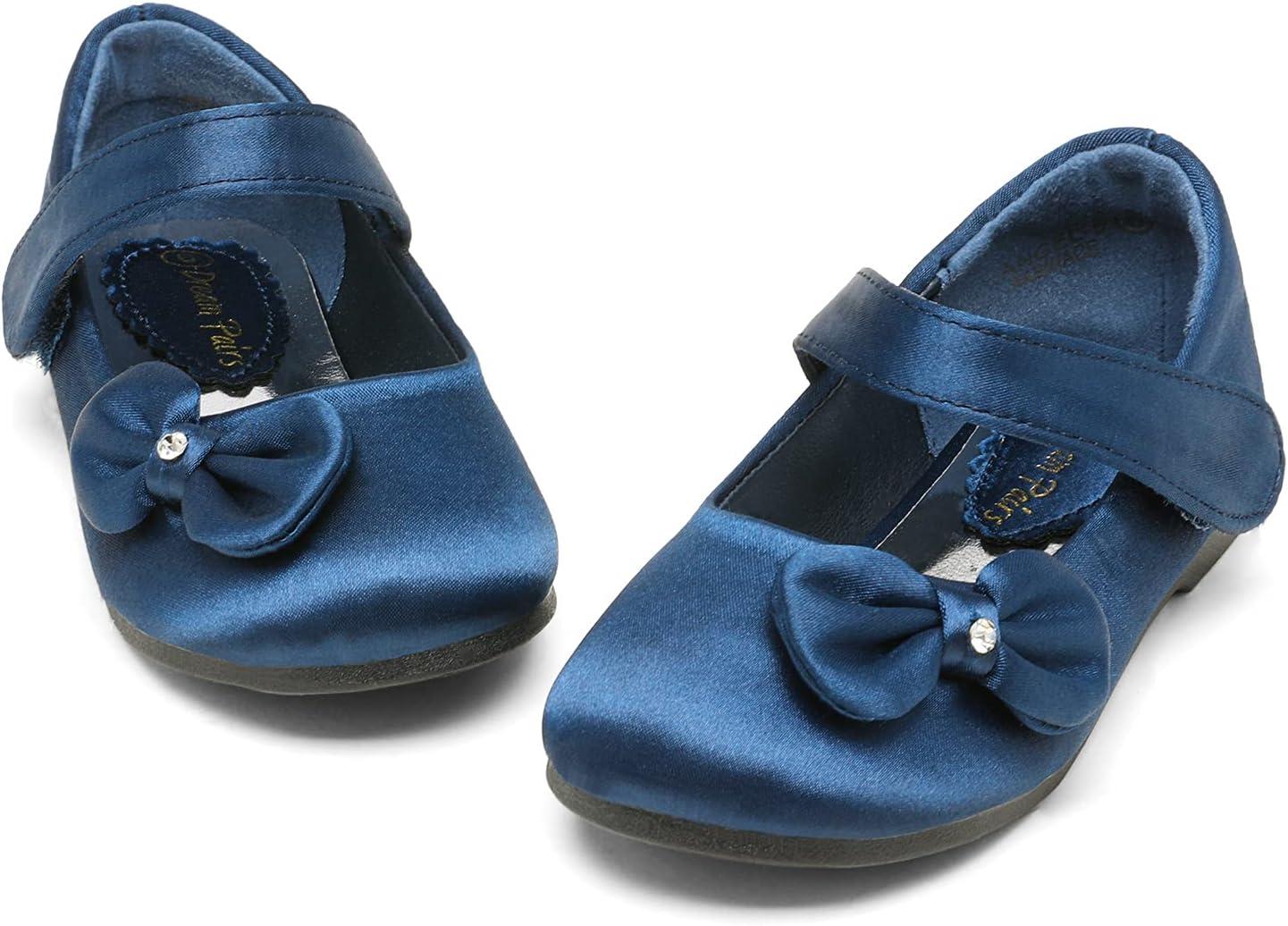 imageDREAM PAIRS Toddler Girls Dress Shoes Mary Jane Flats Girls School Uniform Flats Bow Ballerina ShoesNavySatin