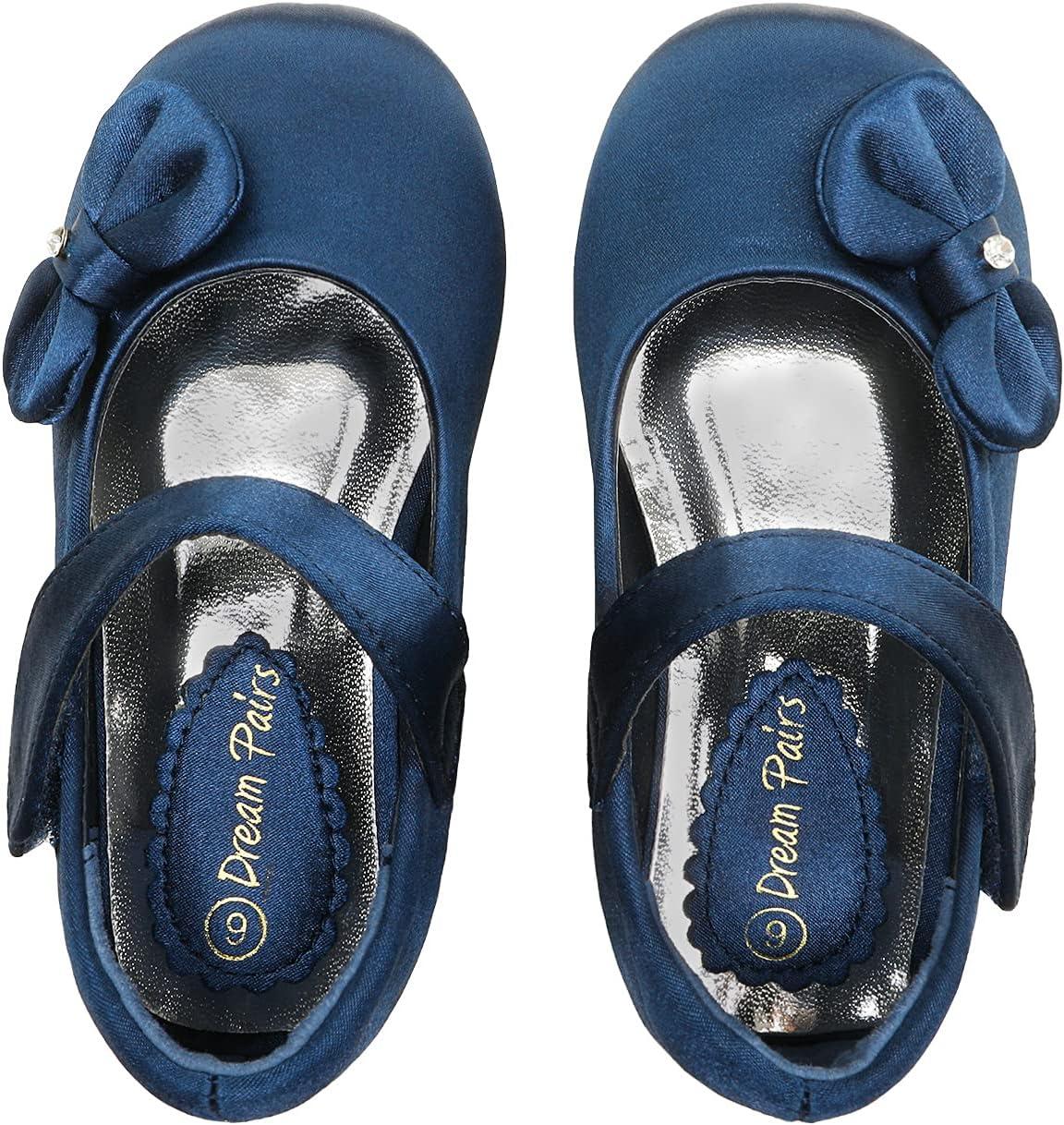 imageDREAM PAIRS Toddler Girls Dress Shoes Mary Jane Flats Girls School Uniform Flats Bow Ballerina ShoesNavySatin