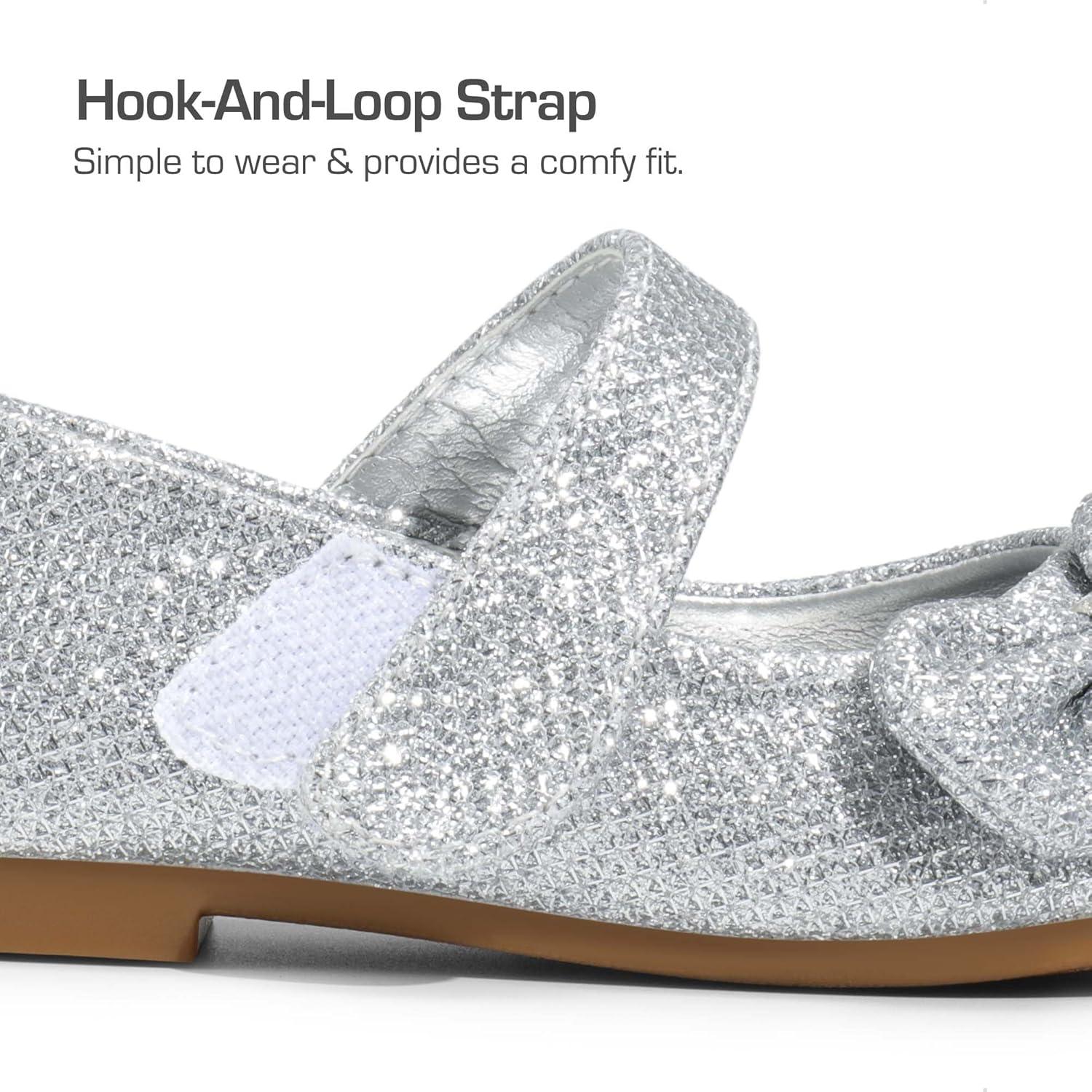 imageDREAM PAIRS Toddler Girls Dress Shoes Mary Jane Flats Girls School Uniform Flats Bow Ballerina ShoesSilverGlitter