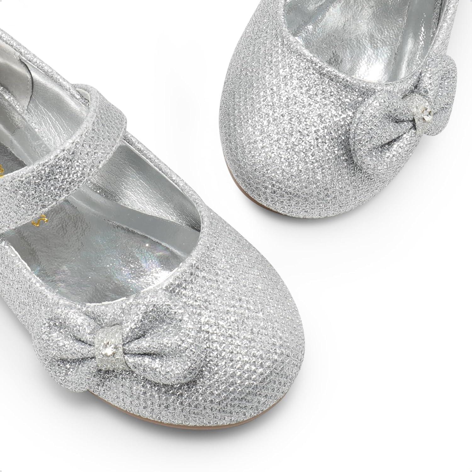 imageDREAM PAIRS Toddler Girls Dress Shoes Mary Jane Flats Girls School Uniform Flats Bow Ballerina ShoesSilverGlitter