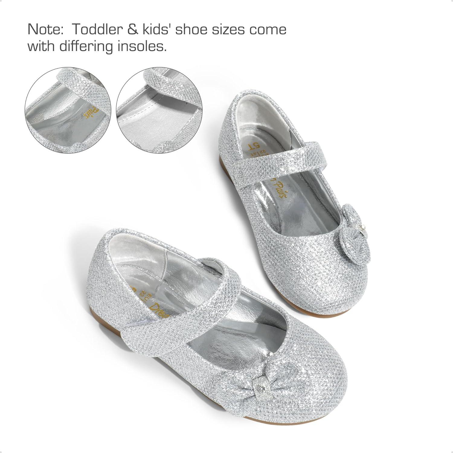 imageDREAM PAIRS Toddler Girls Dress Shoes Mary Jane Flats Girls School Uniform Flats Bow Ballerina ShoesSilverGlitter
