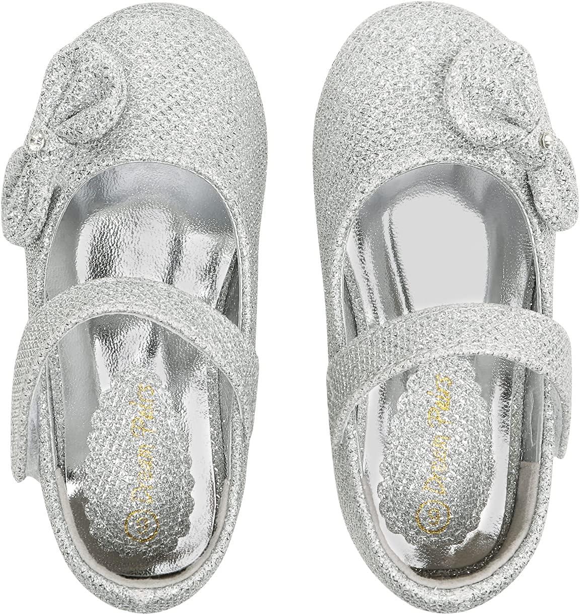 imageDREAM PAIRS Toddler Girls Dress Shoes Mary Jane Flats Girls School Uniform Flats Bow Ballerina ShoesSilverGlitter
