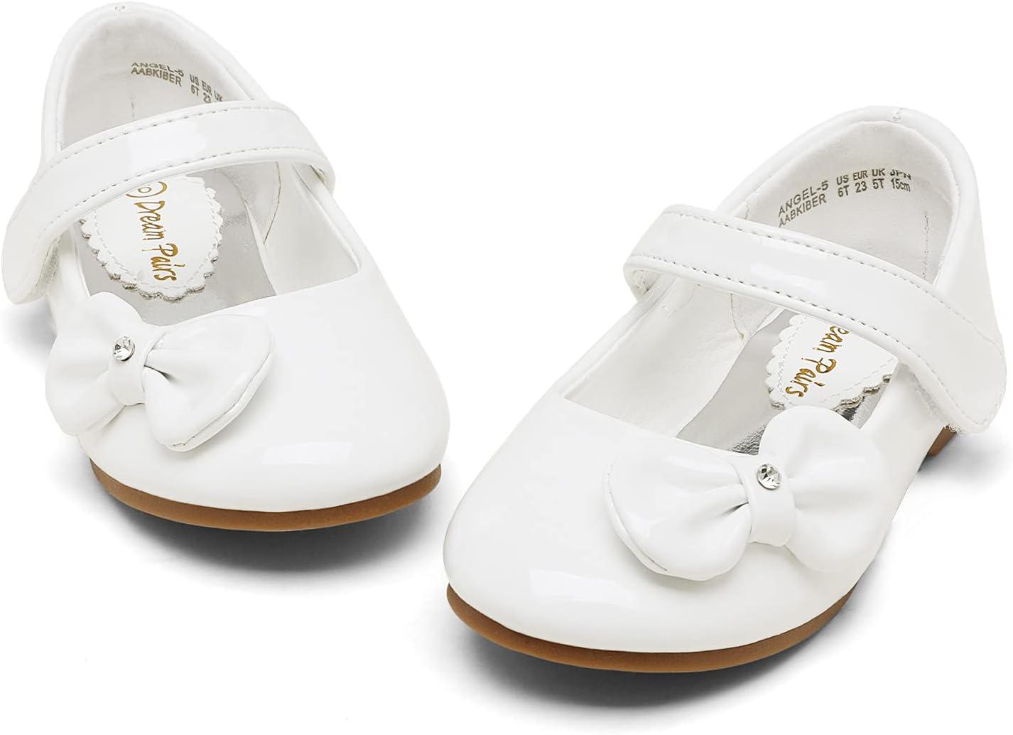 imageDREAM PAIRS Toddler Girls Dress Shoes Mary Jane Flats Girls School Uniform Flats Bow Ballerina ShoesWhitePat