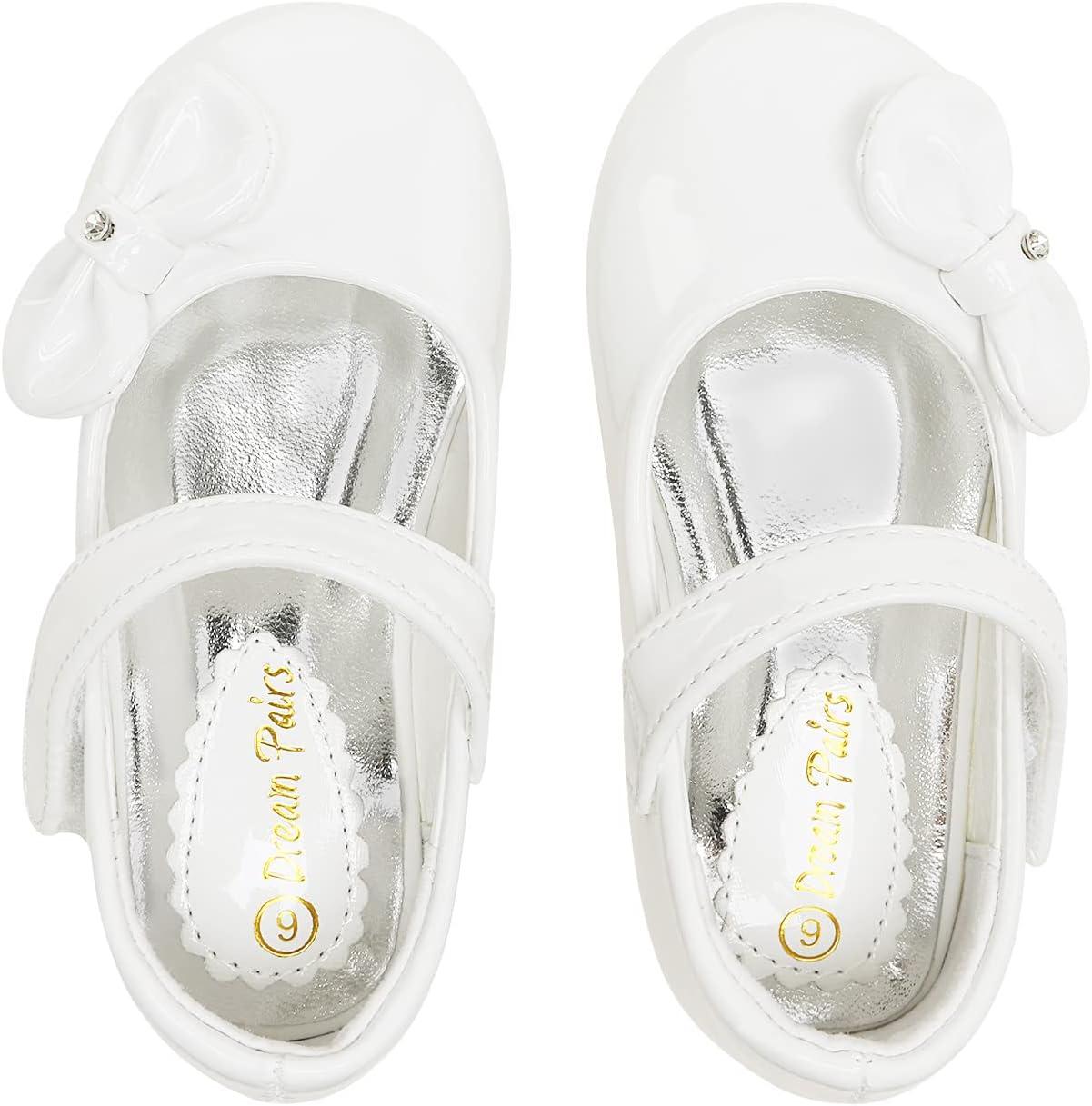 imageDREAM PAIRS Toddler Girls Dress Shoes Mary Jane Flats Girls School Uniform Flats Bow Ballerina ShoesWhitePat