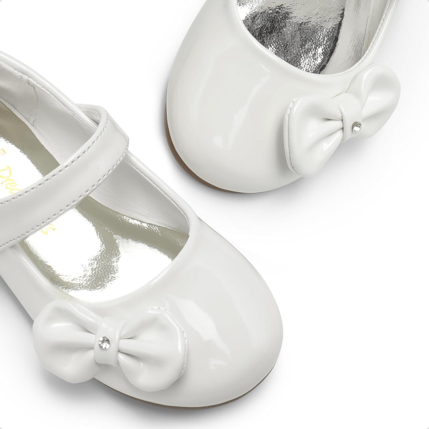 imageDREAM PAIRS Toddler Girls Dress Shoes Mary Jane Flats Girls School Uniform Flats Bow Ballerina ShoesWhitePat