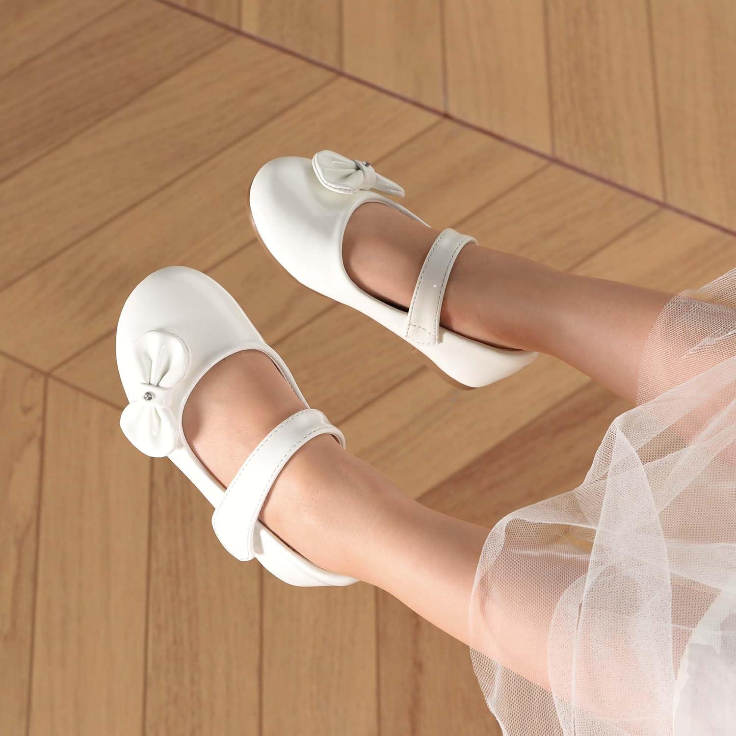 imageDREAM PAIRS Toddler Girls Dress Shoes Mary Jane Flats Girls School Uniform Flats Bow Ballerina ShoesWhitePat