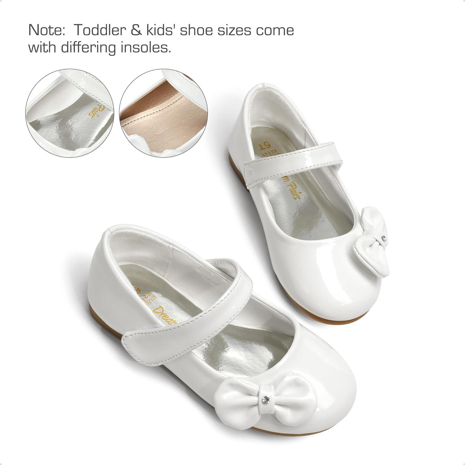 imageDREAM PAIRS Toddler Girls Dress Shoes Mary Jane Flats Girls School Uniform Flats Bow Ballerina ShoesWhitePat