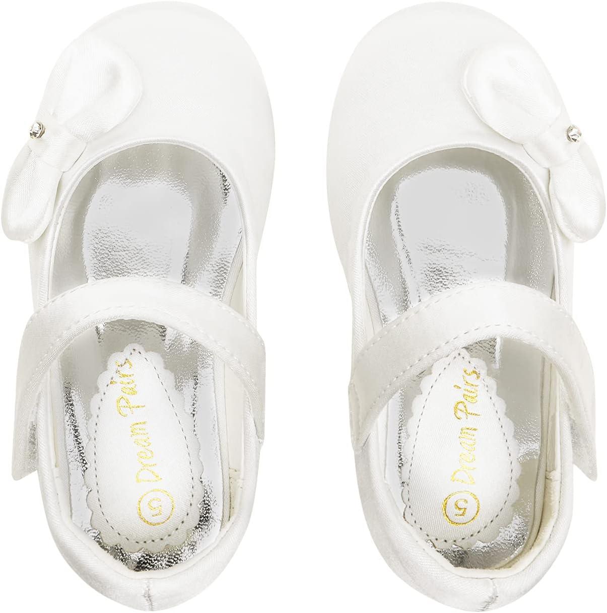 imageDREAM PAIRS Toddler Girls Dress Shoes Mary Jane Flats Girls School Uniform Flats Bow Ballerina ShoesWhiteSatin