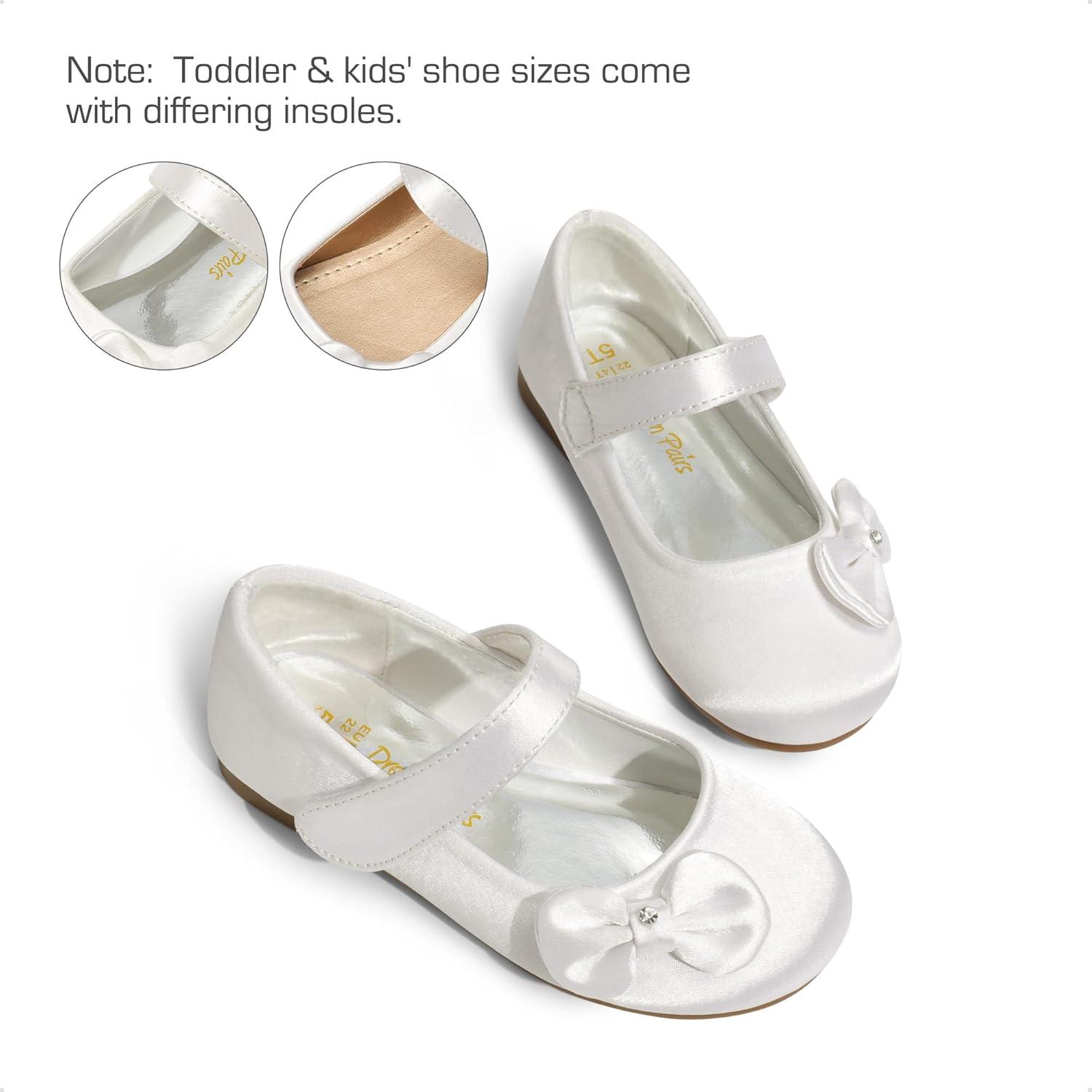 imageDREAM PAIRS Toddler Girls Dress Shoes Mary Jane Flats Girls School Uniform Flats Bow Ballerina ShoesWhiteSatin