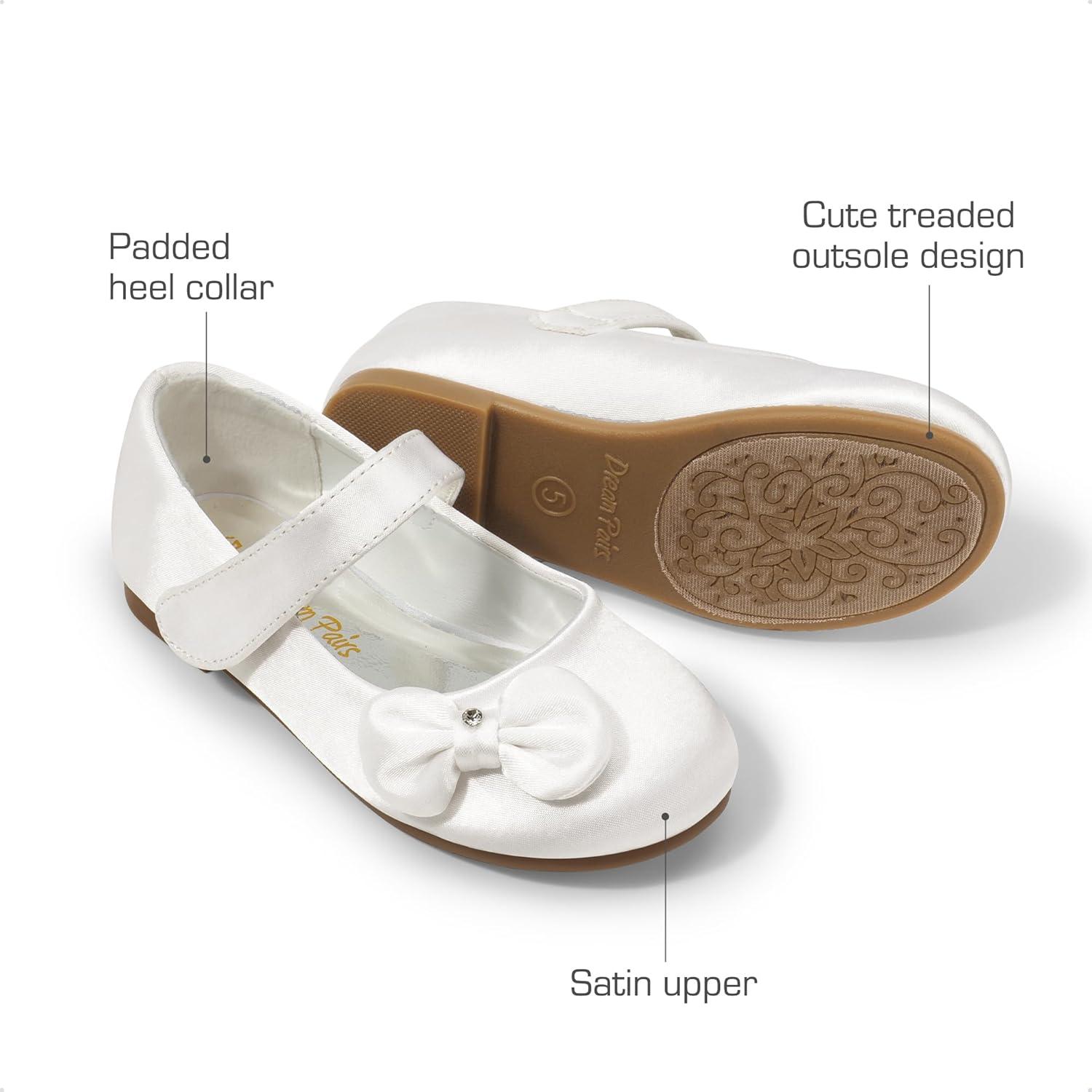 imageDREAM PAIRS Toddler Girls Dress Shoes Mary Jane Flats Girls School Uniform Flats Bow Ballerina ShoesWhiteSatin