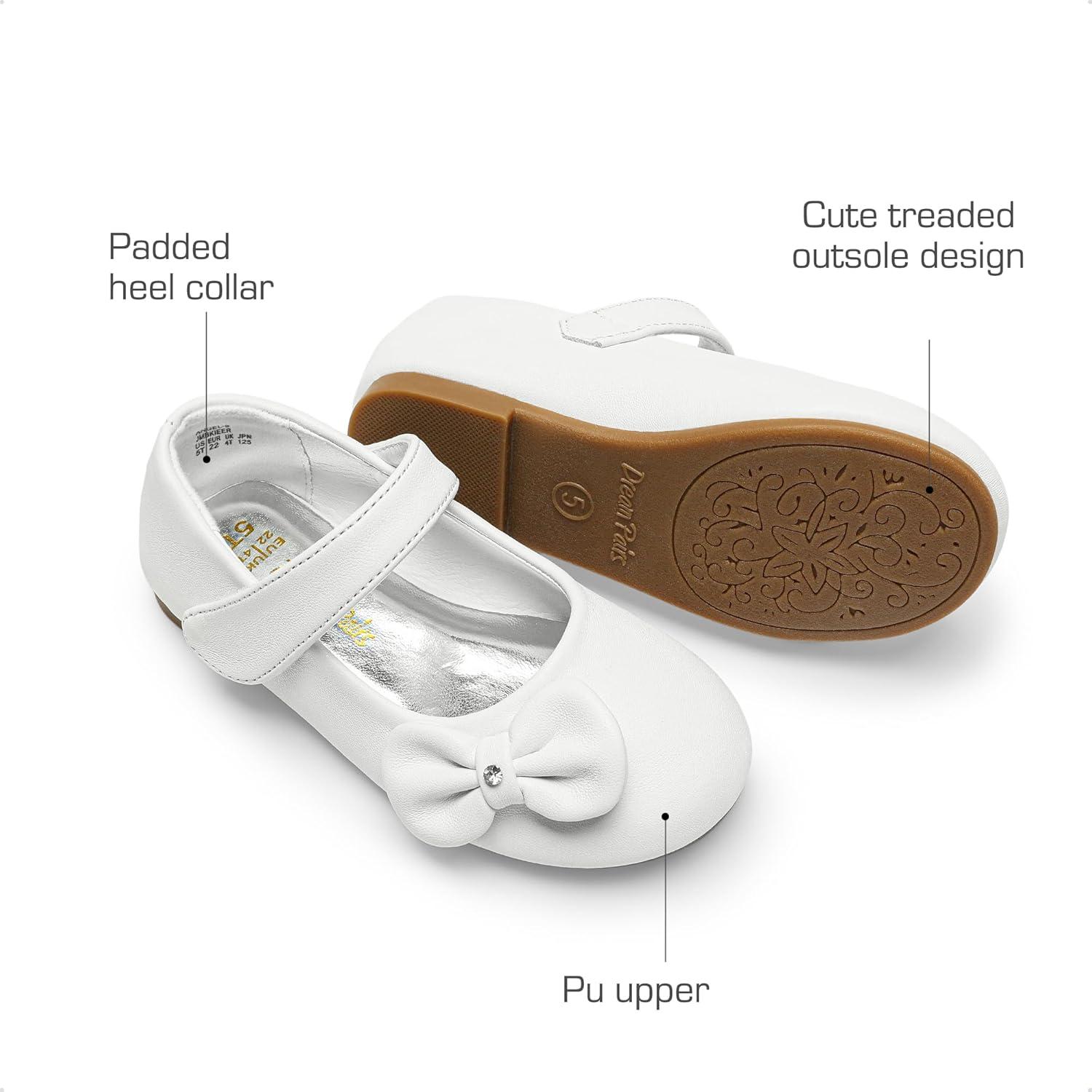 imageDREAM PAIRS Toddler Girls Dress Shoes Mary Jane Flats Girls School Uniform Flats Bow Ballerina ShoesWhitepu
