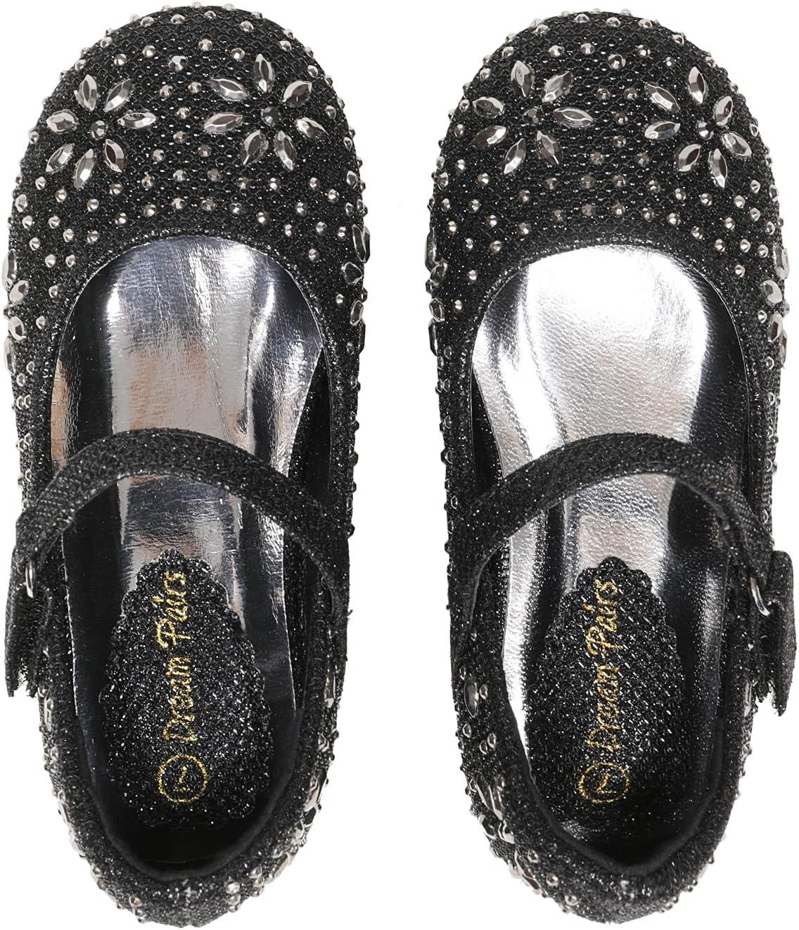 imageDREAM PAIRS Toddler Girls Dress Shoes Mary Jane Rhinestone Ballerina Flat for Party Birthday Performance WeddingBlack