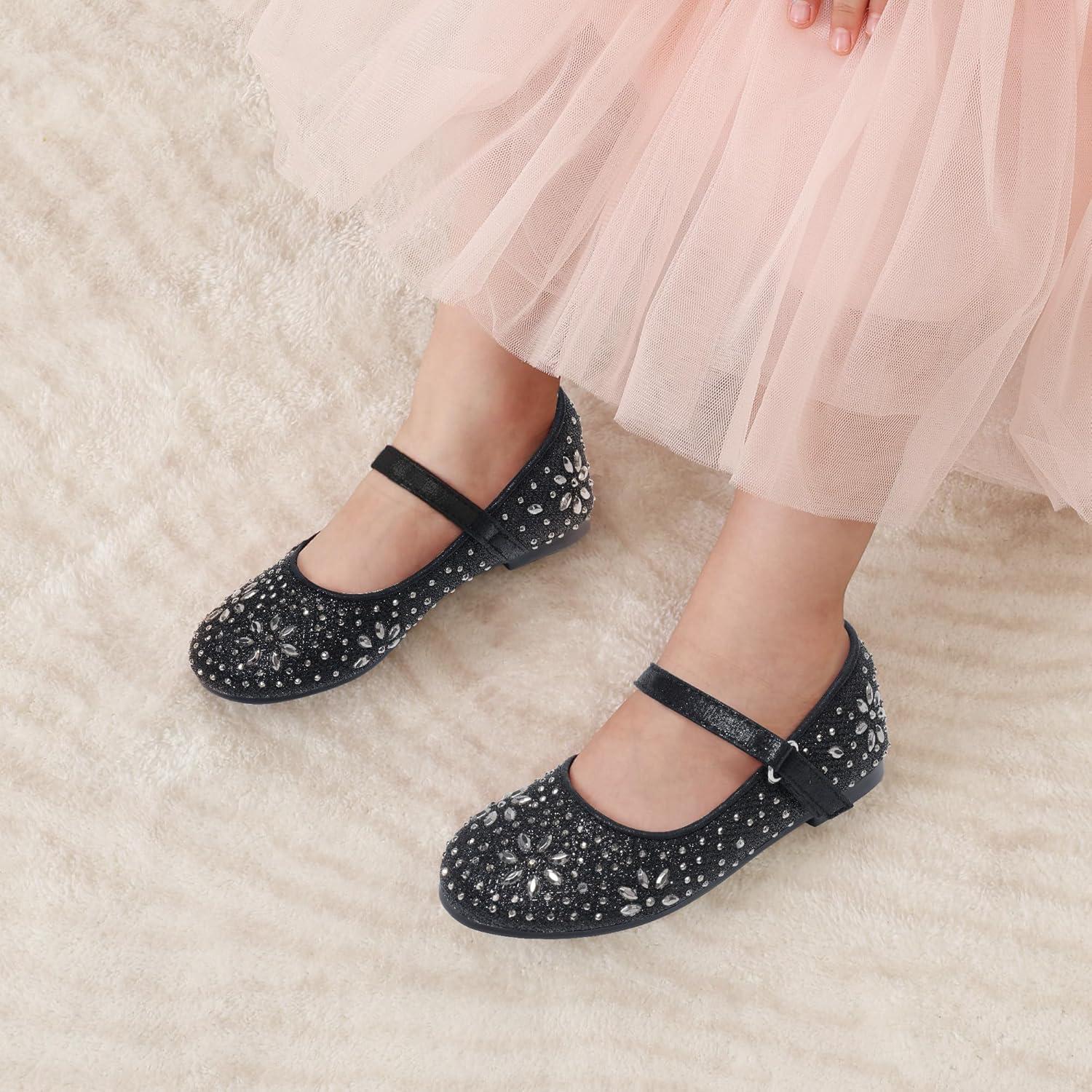 imageDREAM PAIRS Toddler Girls Dress Shoes Mary Jane Rhinestone Ballerina Flat for Party Birthday Performance WeddingBlack