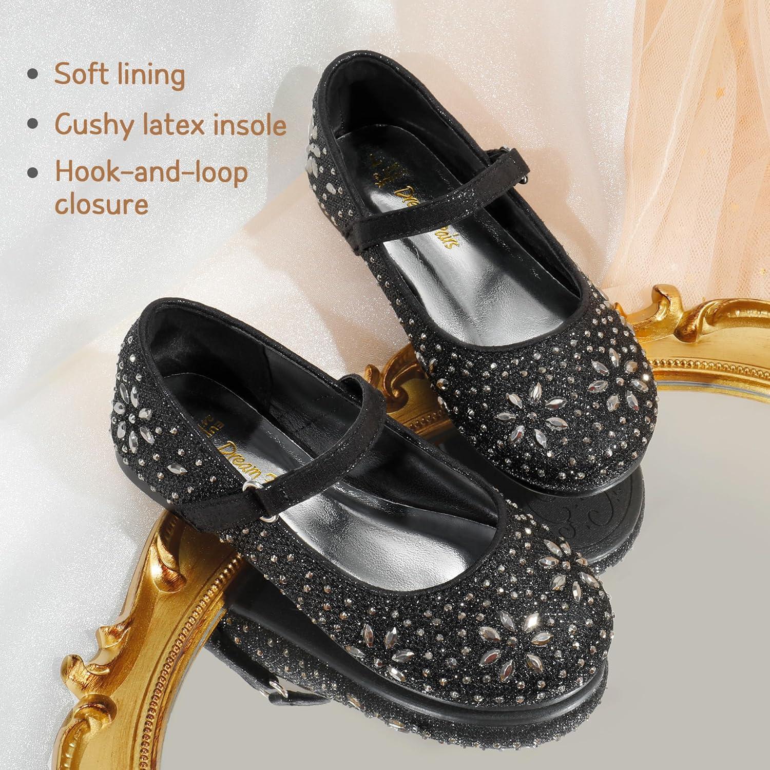 imageDREAM PAIRS Toddler Girls Dress Shoes Mary Jane Rhinestone Ballerina Flat for Party Birthday Performance WeddingBlack