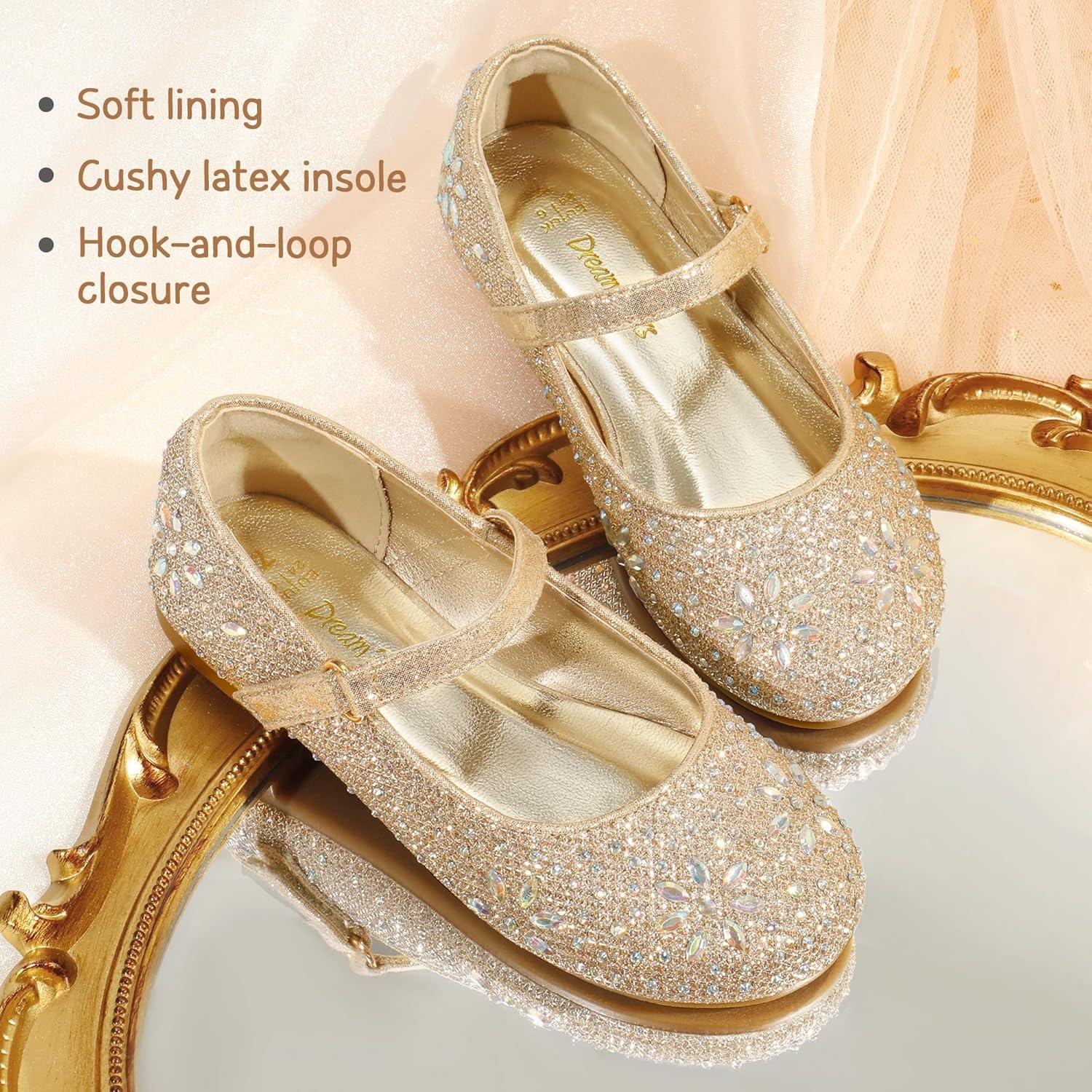 imageDREAM PAIRS Toddler Girls Dress Shoes Mary Jane Rhinestone Ballerina Flat for Party Birthday Performance WeddingGold