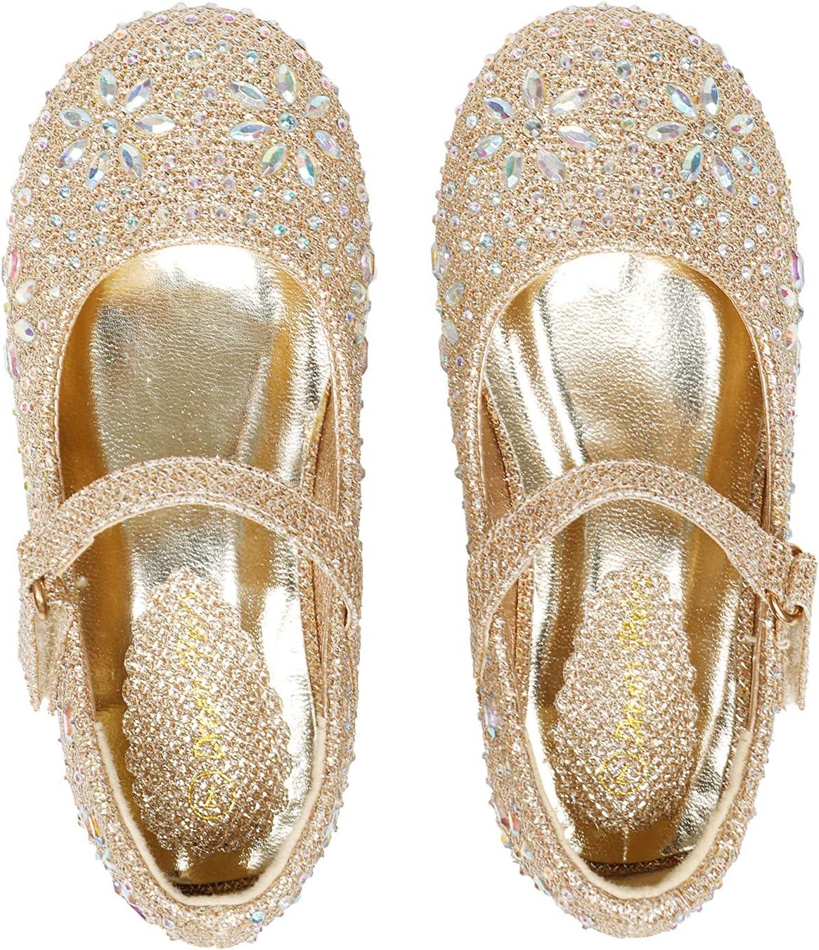 imageDREAM PAIRS Toddler Girls Dress Shoes Mary Jane Rhinestone Ballerina Flat for Party Birthday Performance WeddingGold