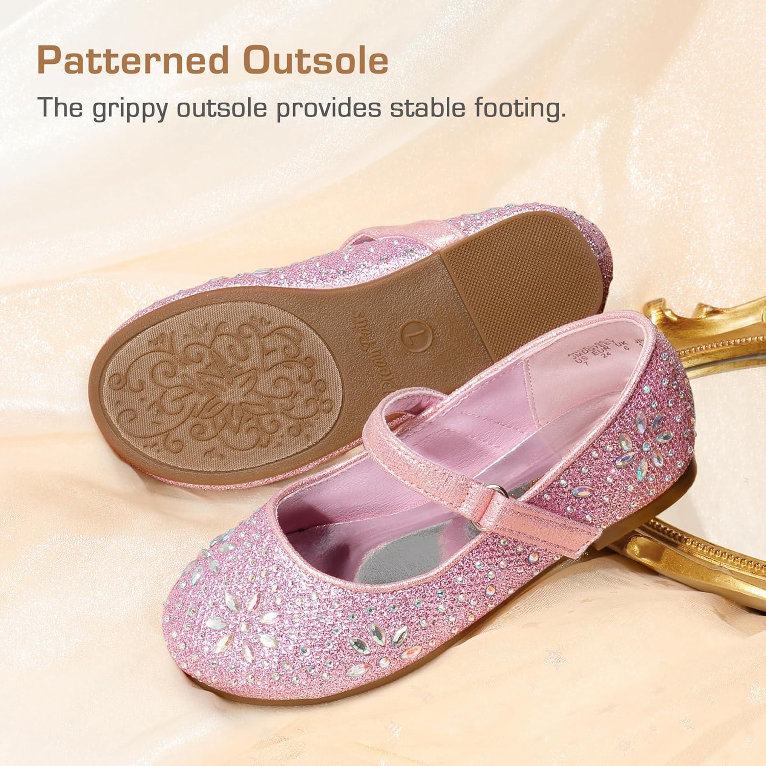 imageDREAM PAIRS Toddler Girls Dress Shoes Mary Jane Rhinestone Ballerina Flat for Party Birthday Performance WeddingPink