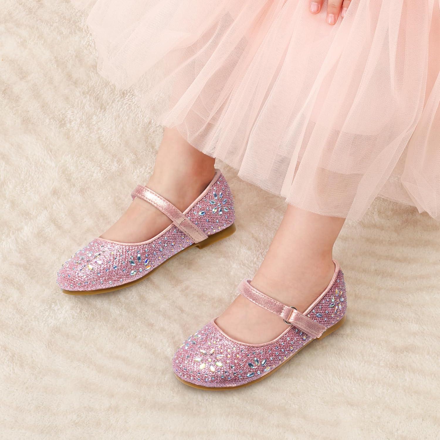 imageDREAM PAIRS Toddler Girls Dress Shoes Mary Jane Rhinestone Ballerina Flat for Party Birthday Performance WeddingPink