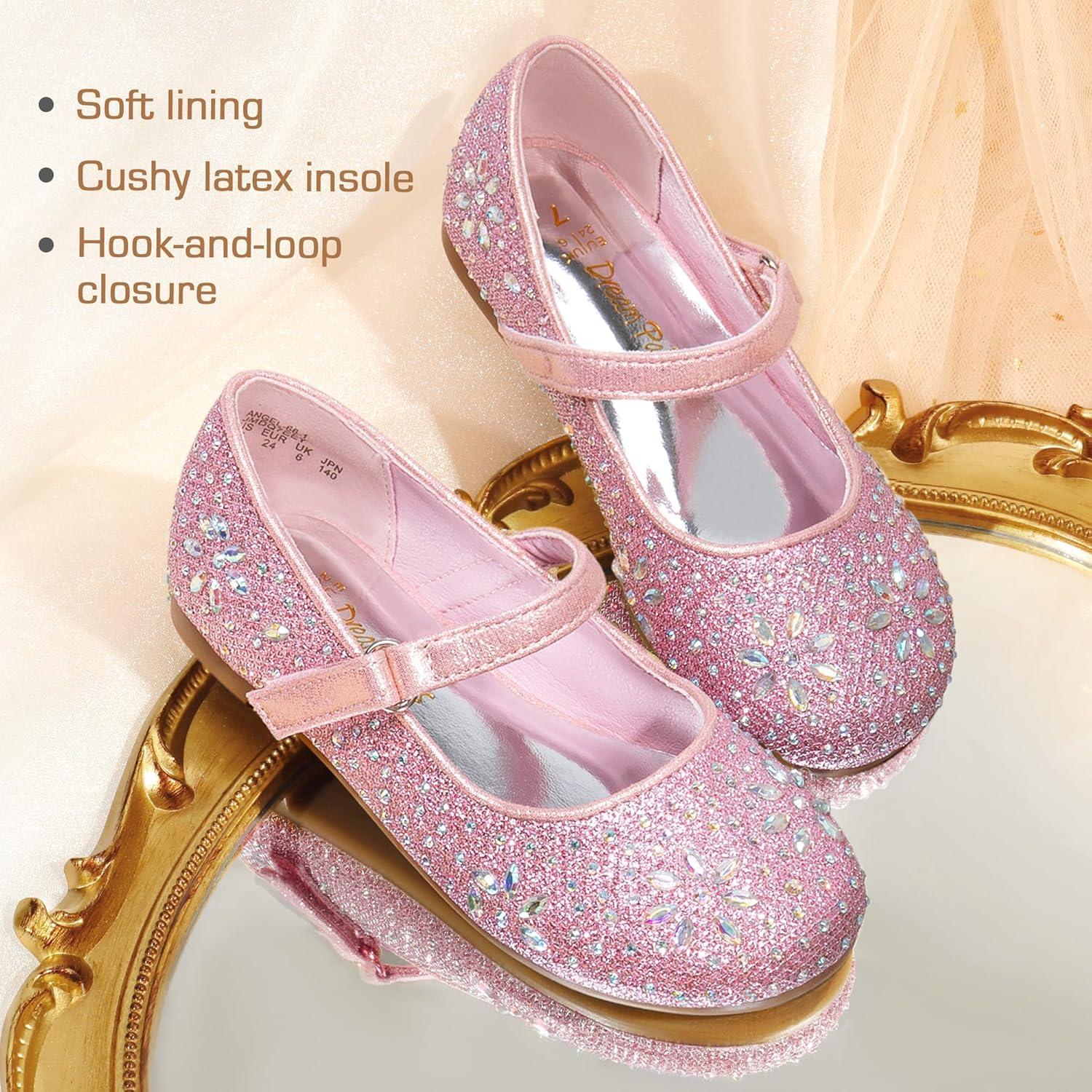 imageDREAM PAIRS Toddler Girls Dress Shoes Mary Jane Rhinestone Ballerina Flat for Party Birthday Performance WeddingPink
