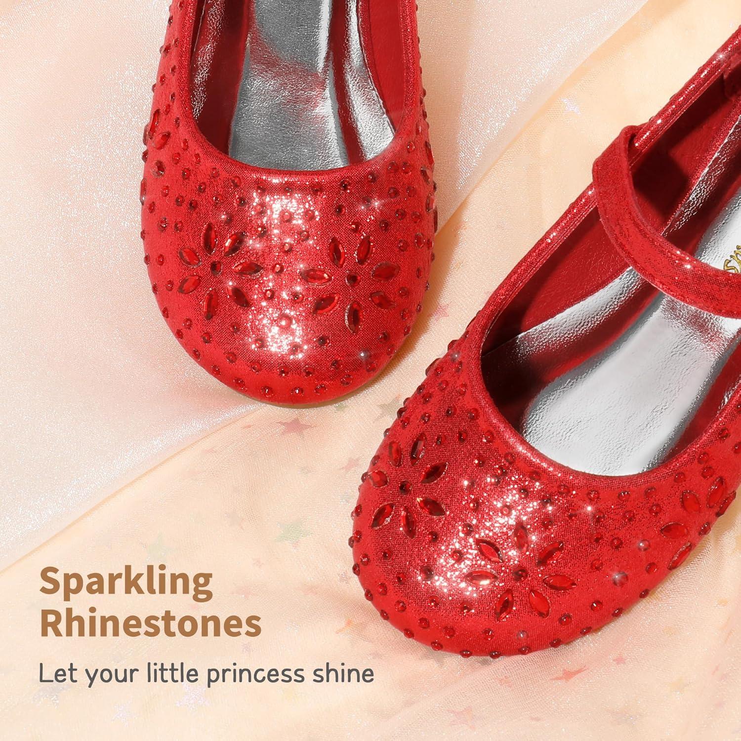 imageDREAM PAIRS Toddler Girls Dress Shoes Mary Jane Rhinestone Ballerina Flat for Party Birthday Performance WeddingRed