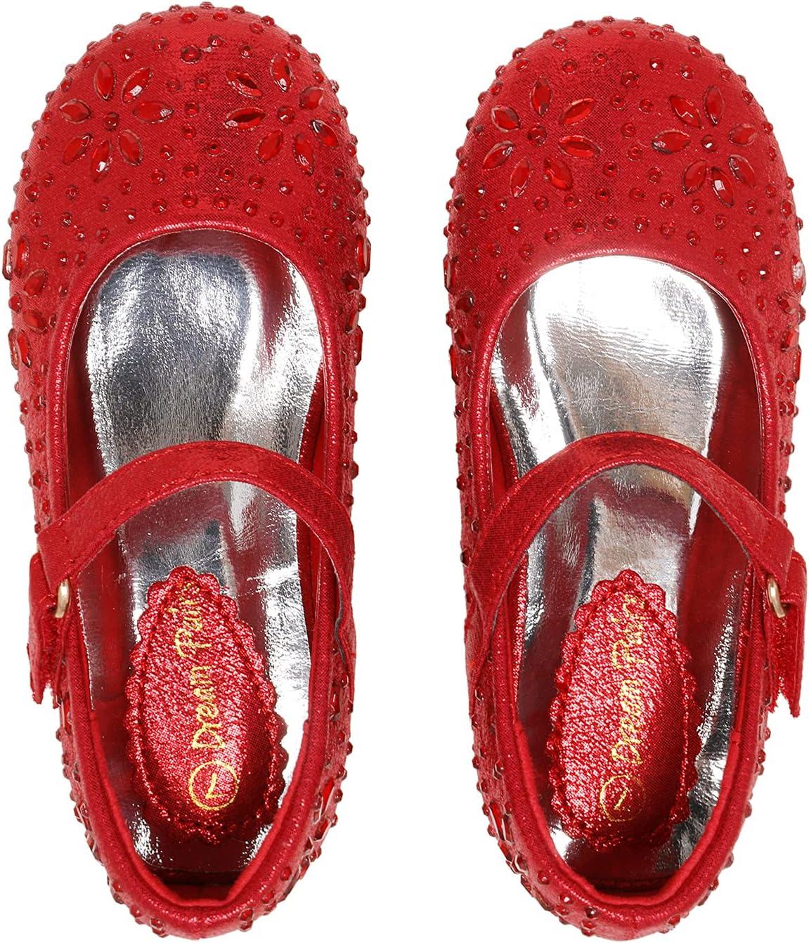imageDREAM PAIRS Toddler Girls Dress Shoes Mary Jane Rhinestone Ballerina Flat for Party Birthday Performance WeddingRed