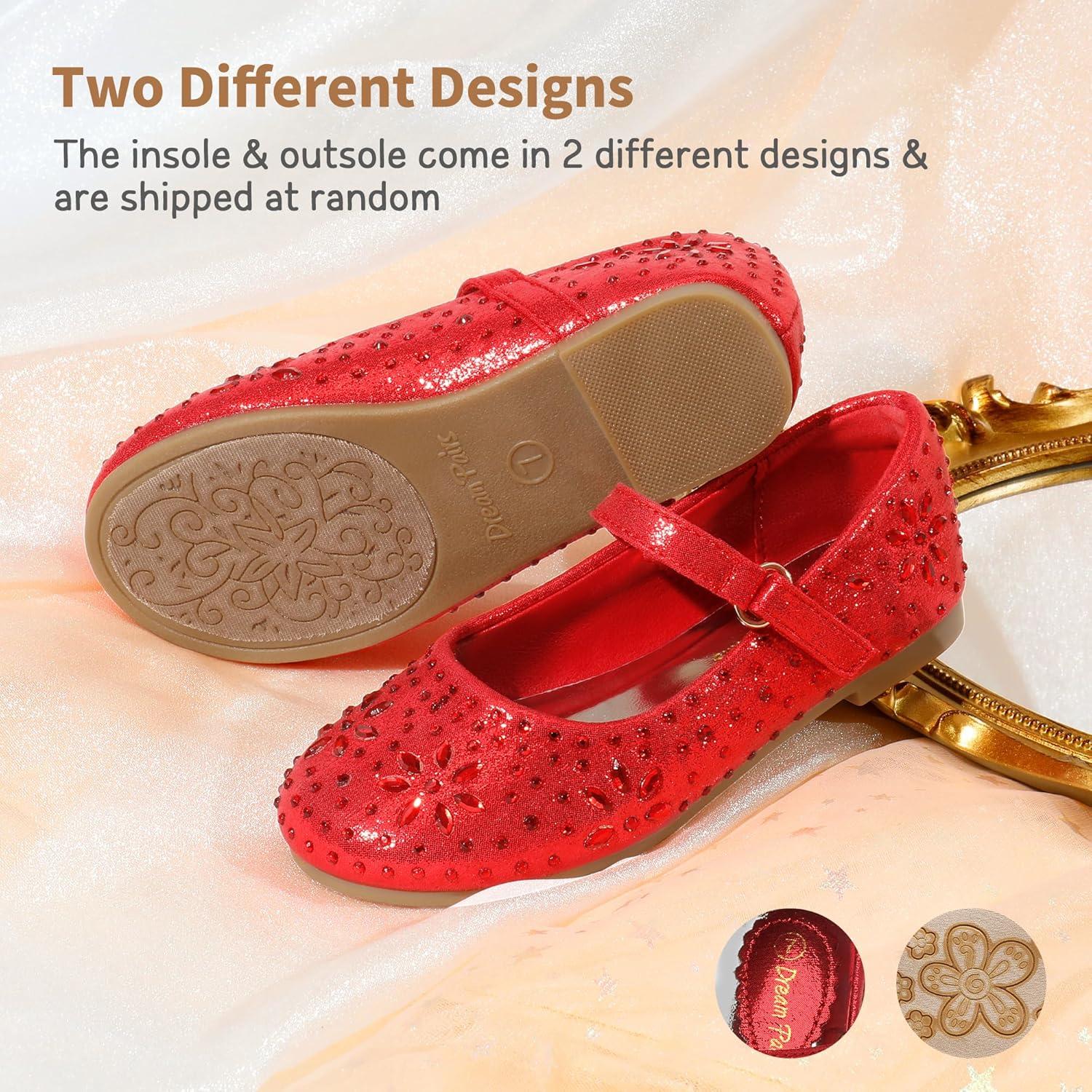imageDREAM PAIRS Toddler Girls Dress Shoes Mary Jane Rhinestone Ballerina Flat for Party Birthday Performance WeddingRed