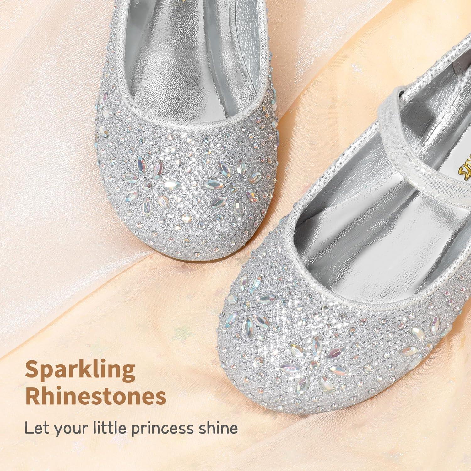 imageDREAM PAIRS Toddler Girls Dress Shoes Mary Jane Rhinestone Ballerina Flat for Party Birthday Performance WeddingSilver