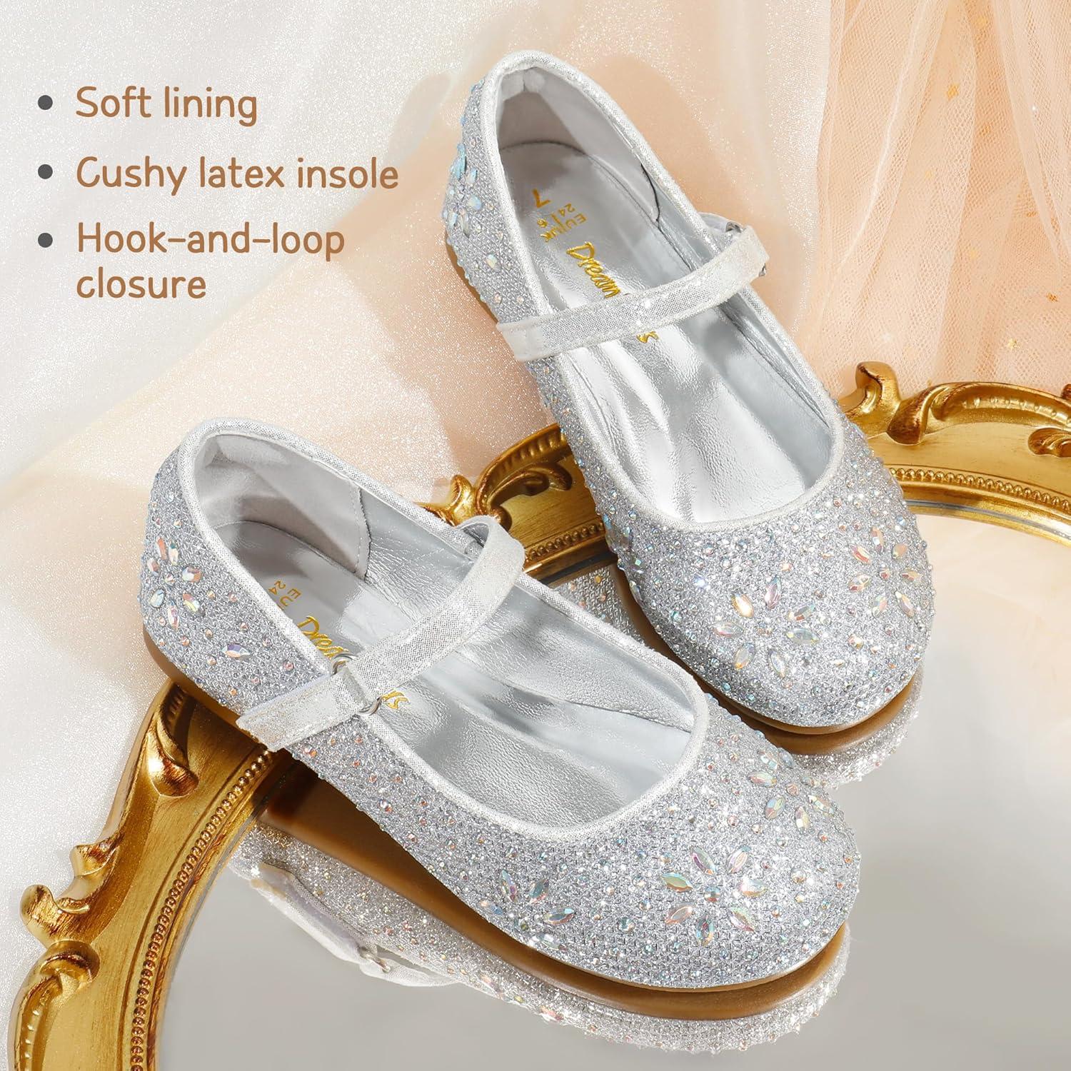 imageDREAM PAIRS Toddler Girls Dress Shoes Mary Jane Rhinestone Ballerina Flat for Party Birthday Performance WeddingSilver