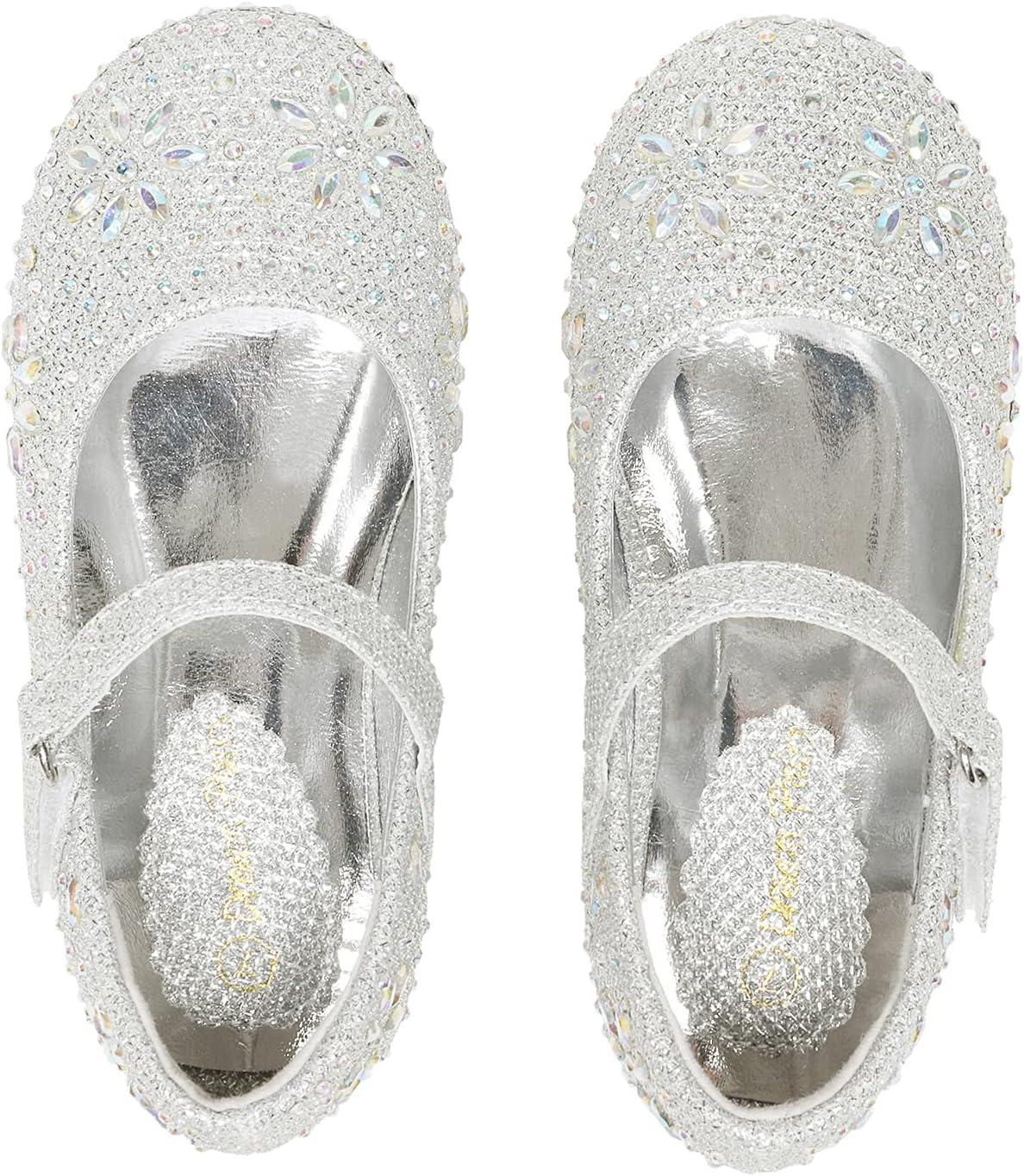 imageDREAM PAIRS Toddler Girls Dress Shoes Mary Jane Rhinestone Ballerina Flat for Party Birthday Performance WeddingSilver