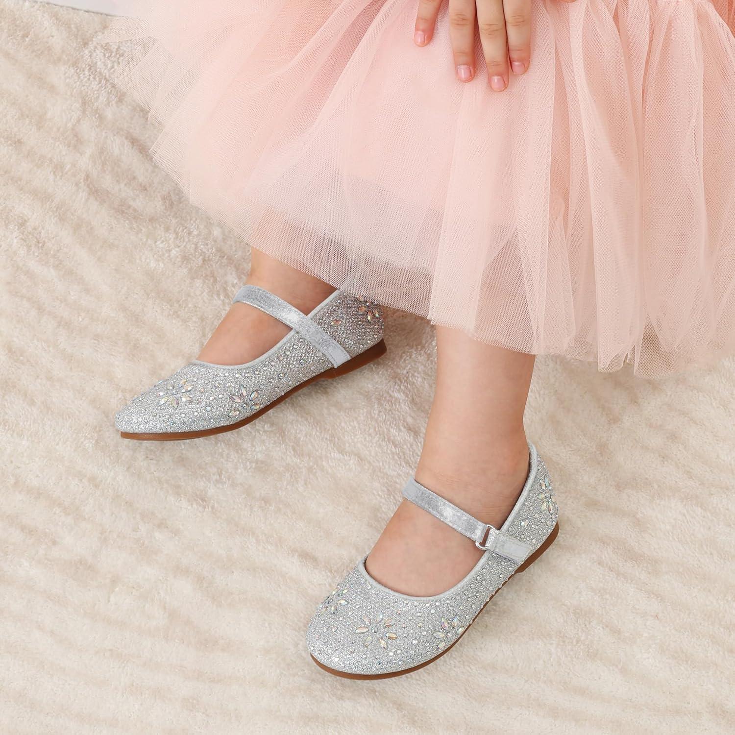 imageDREAM PAIRS Toddler Girls Dress Shoes Mary Jane Rhinestone Ballerina Flat for Party Birthday Performance WeddingSilver