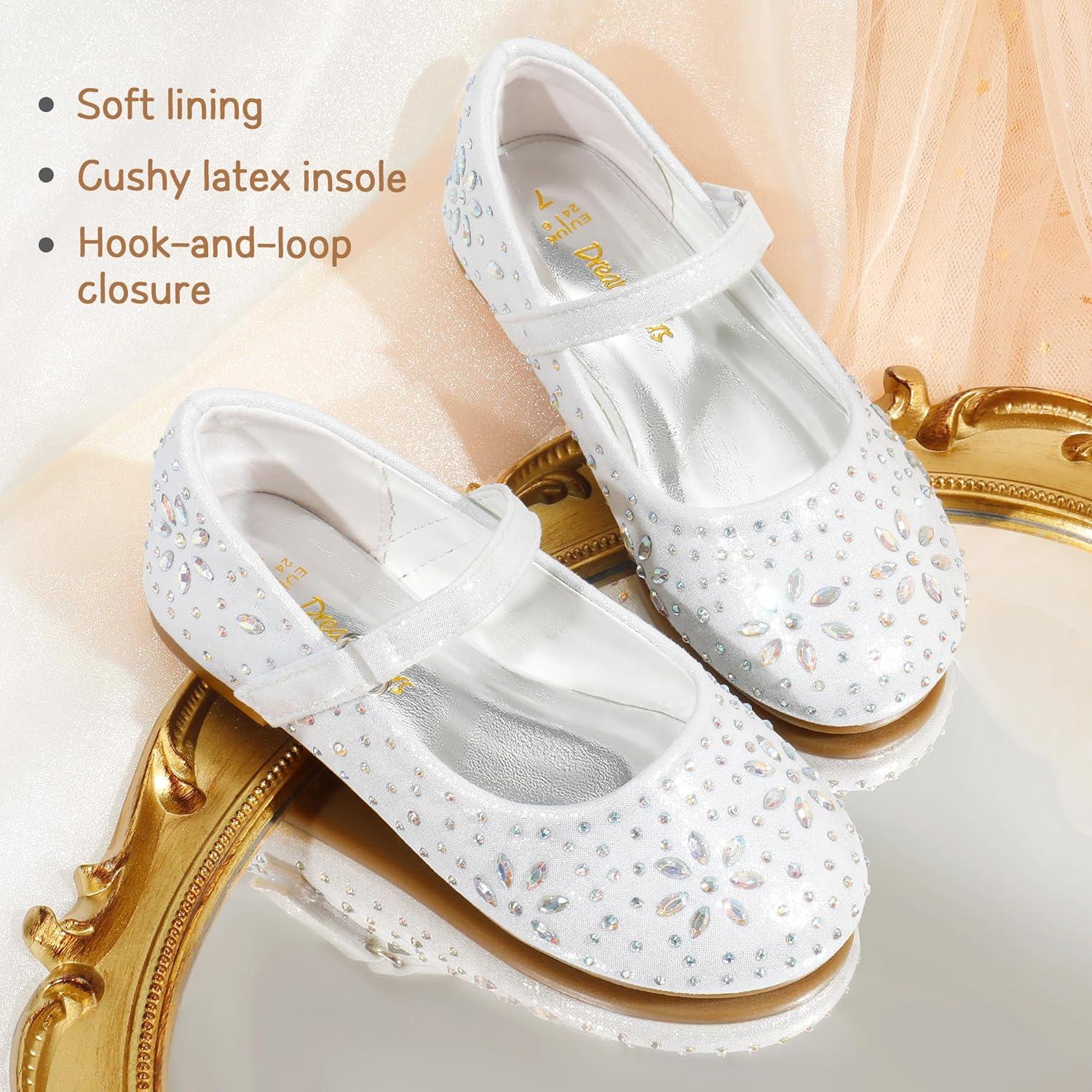 imageDREAM PAIRS Toddler Girls Dress Shoes Mary Jane Rhinestone Ballerina Flat for Party Birthday Performance WeddingWhite
